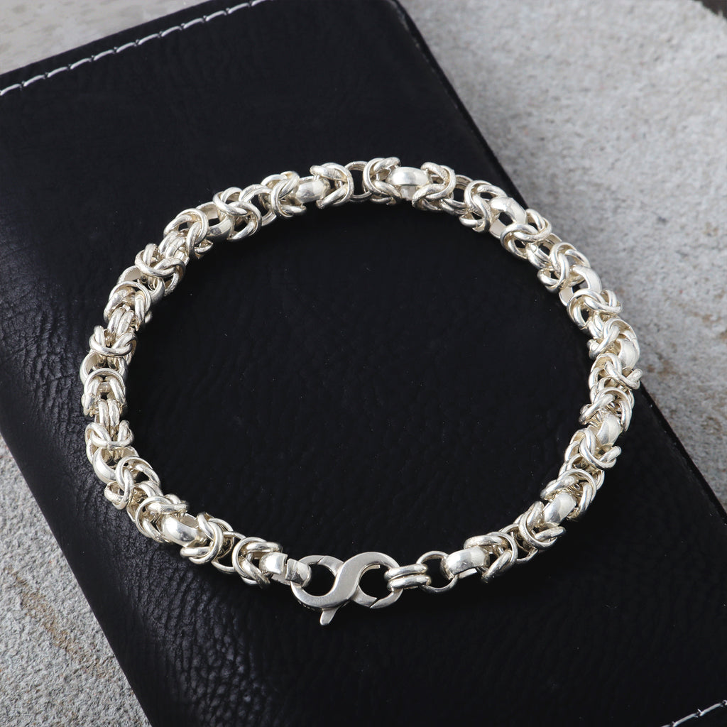 Medieval Armor Byzantine Chain Bracelet, Solid 925 Sterling Silver Handwoven Link Cuff with S-Clasp