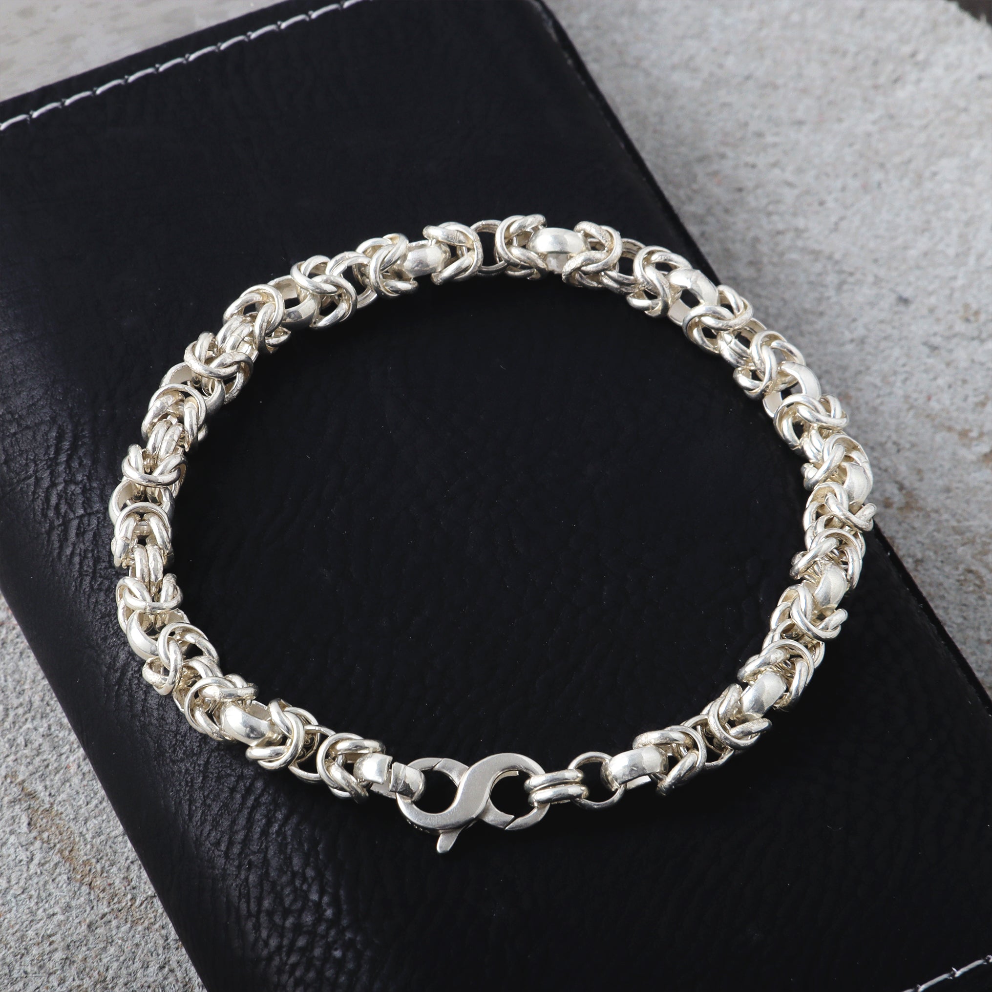Medieval Armor Byzantine Chain Bracelet, Solid 925 Sterling Silver Handwoven Link Cuff with S-Clasp