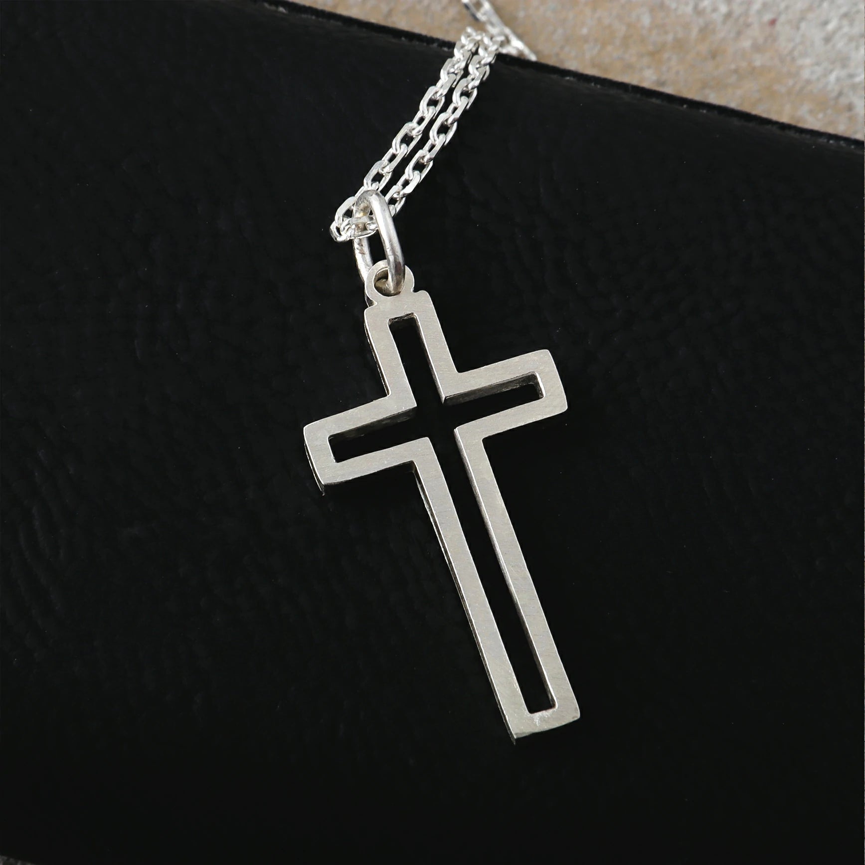 Cutout Cross Pendant Necklace, 925 Sterling Silver Religious Faith Jewelry
