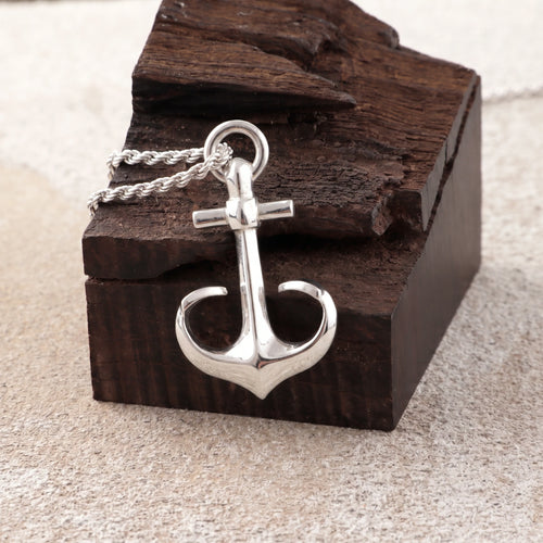 925 Sterling Silver Anchor Necklace, Vintage Nautical Talisman Pendant for Hope & Strength