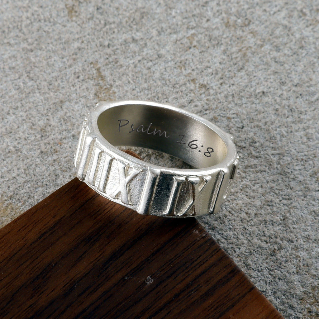 Custom Engraved Vintage 925 Sterling Silver Roman Numeral Men Ring