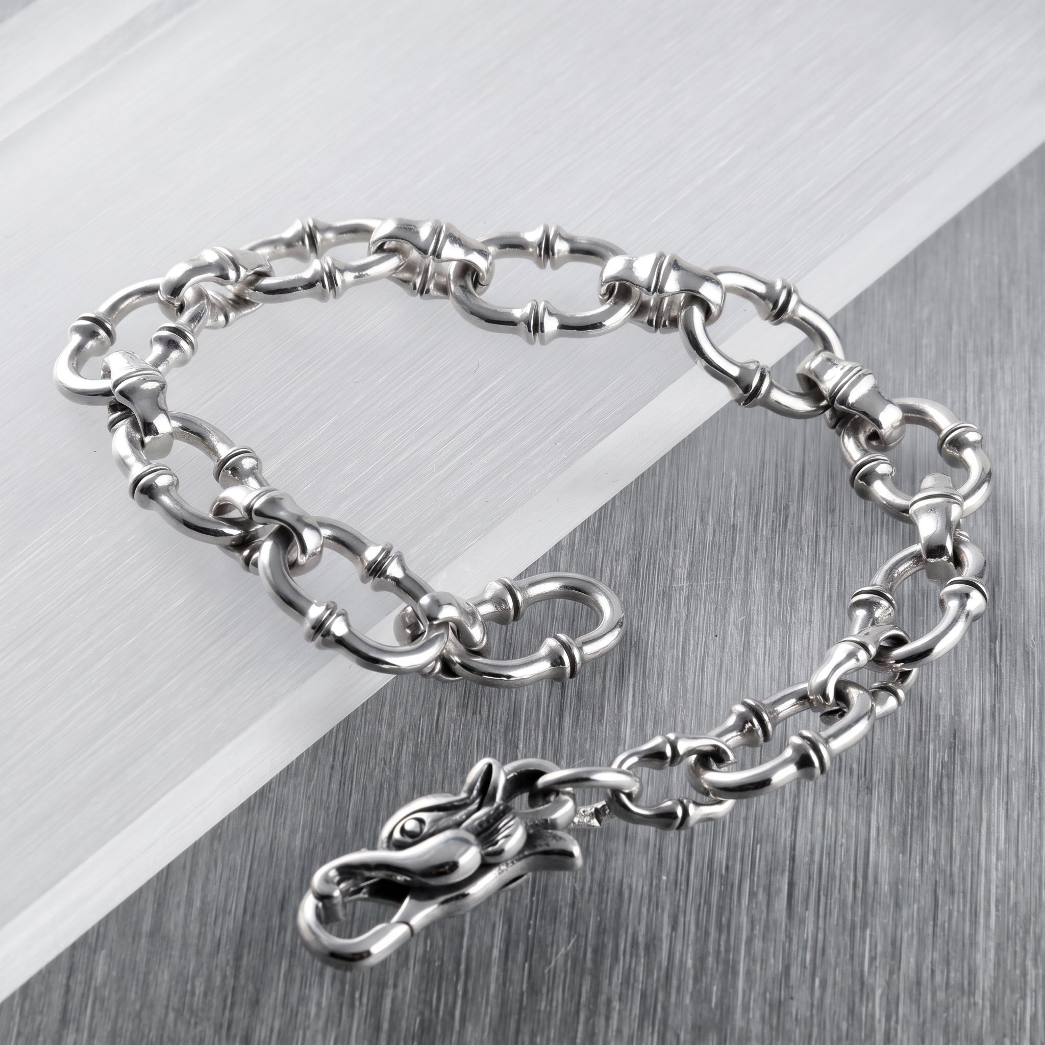 Gothic Wilderness Bamboo Bracelet, 925 Sterling Silver Detailed Mythic Beast Wristband