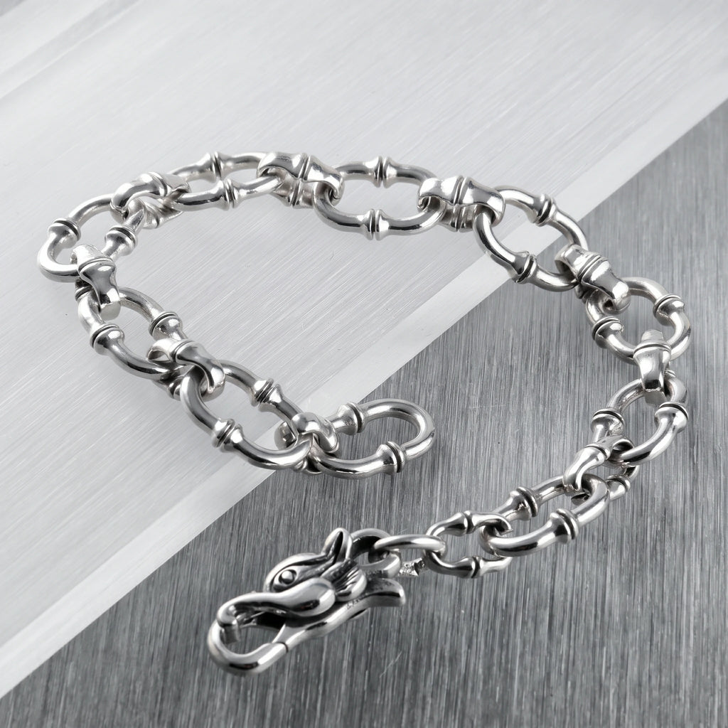 Gothic Wilderness Bamboo Bracelet, 925 Sterling Silver Detailed Mythic Beast Wristband