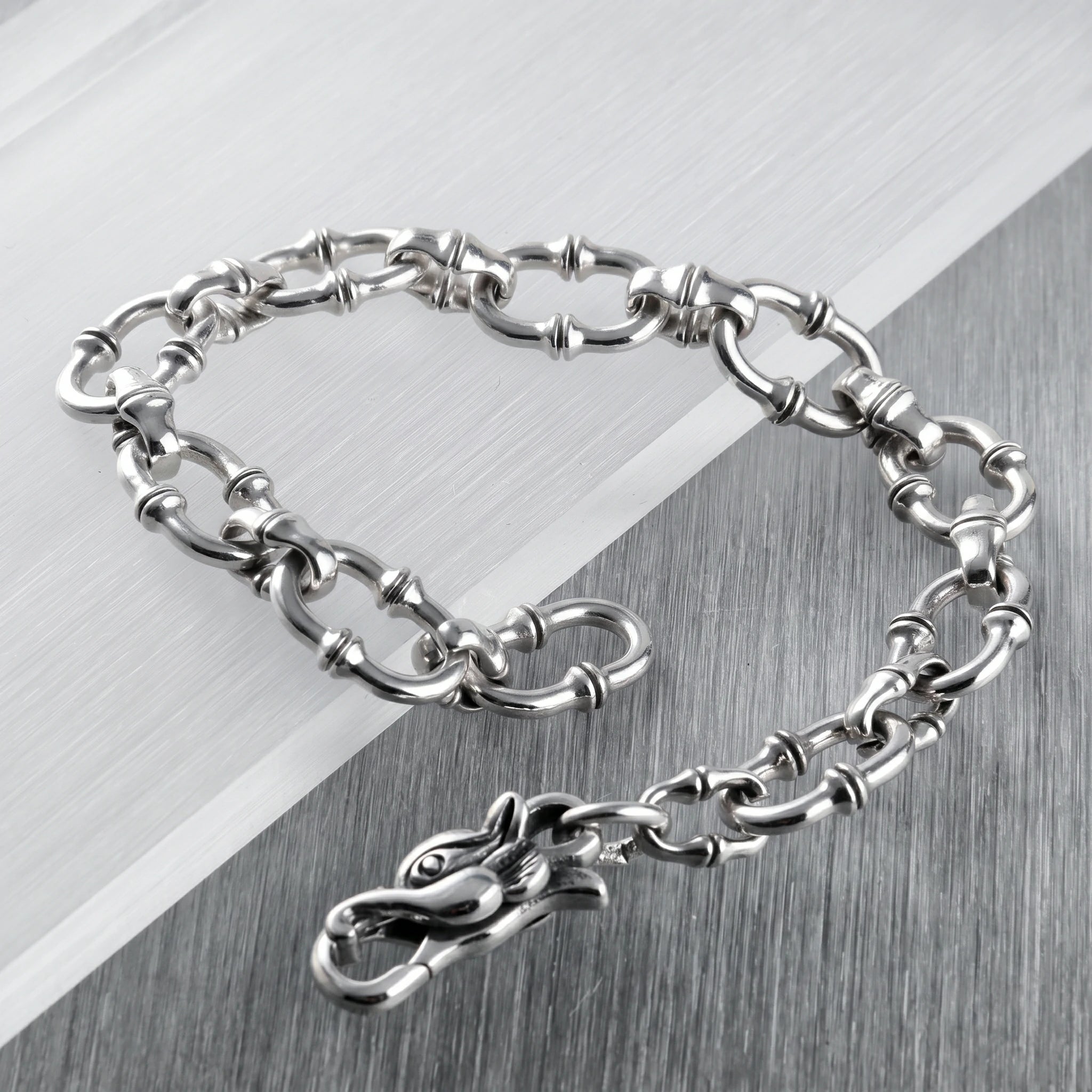 Gothic Wilderness Bamboo Bracelet, 925 Sterling Silver Detailed Mythic Beast Wristband