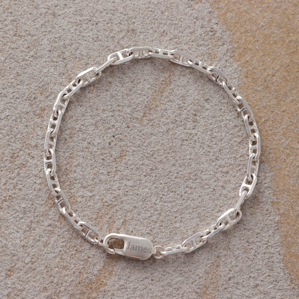 Minimalist Mariner Anchor Chain Bracelet, Personalized 925 Sterling Silver Custom Name Wristband