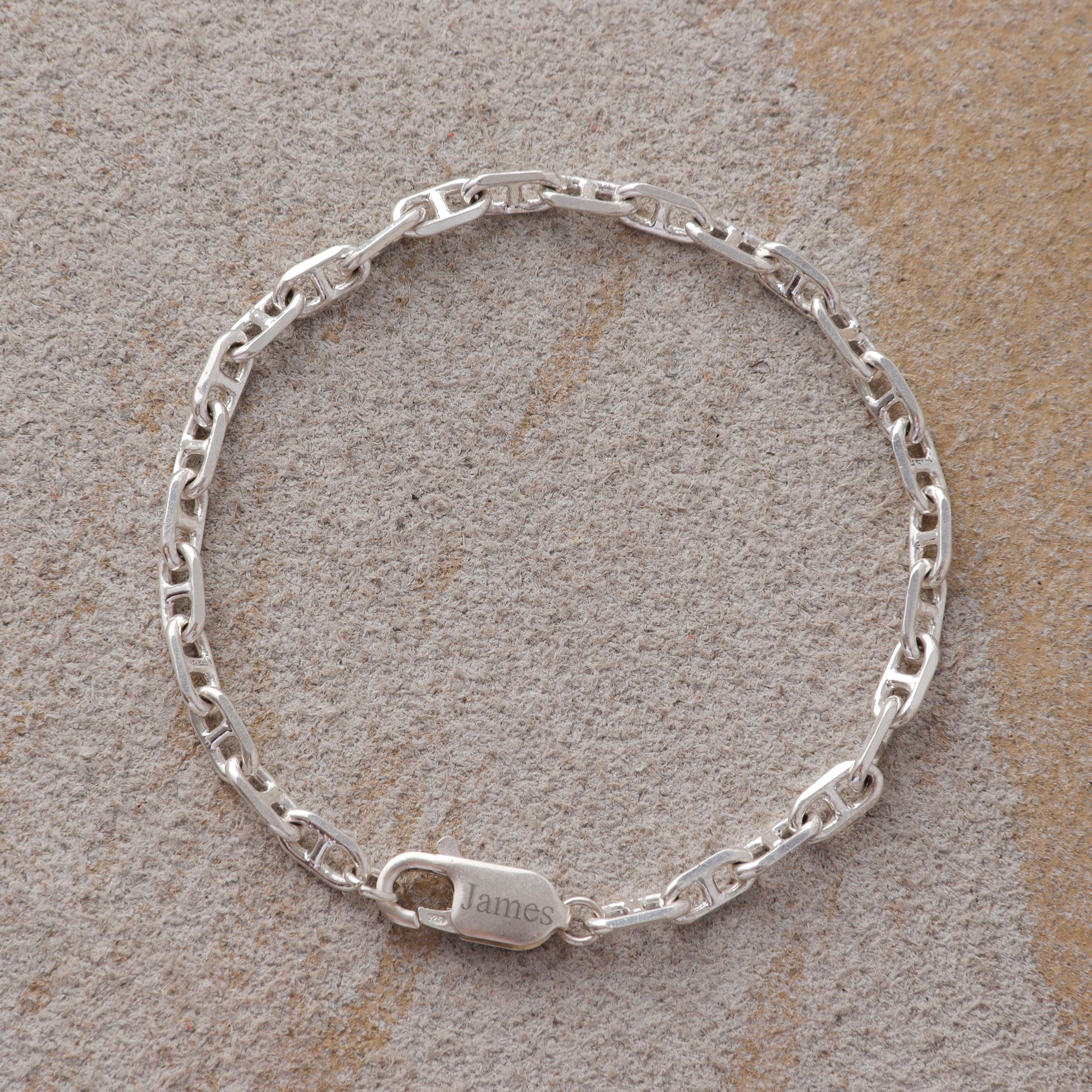 Minimalist Mariner Anchor Chain Bracelet, Personalized 925 Sterling Silver Custom Name Wristband