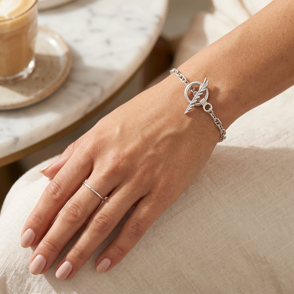 925 Sterling Silver Feather Clasp Anchor Chain Durable Bracelet Gift for Women