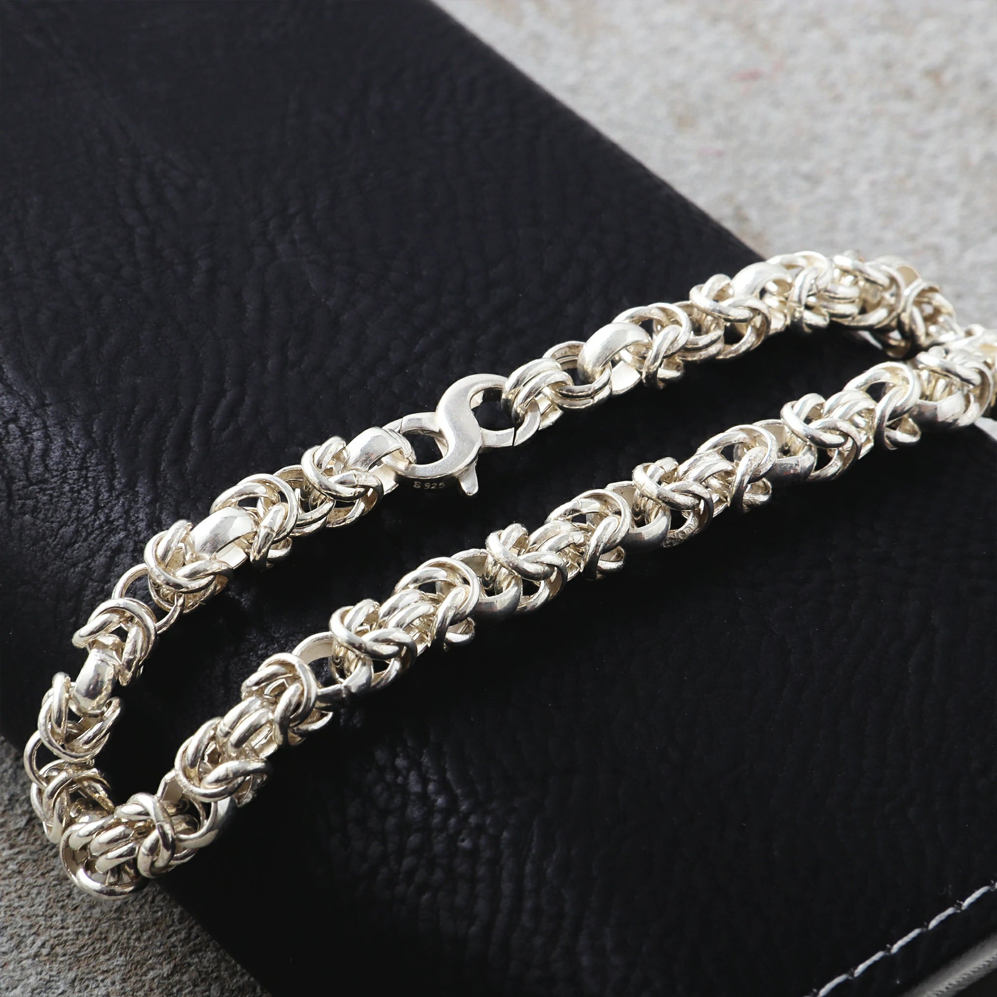 Medieval Armor Byzantine Chain Bracelet, Solid 925 Sterling Silver Handwoven Link Cuff with S-Clasp