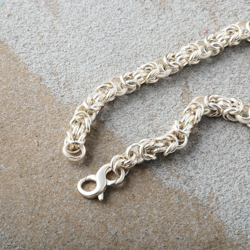 Medieval Armor Byzantine Chain Bracelet, Solid 925 Sterling Silver Handwoven Link Cuff with S-Clasp