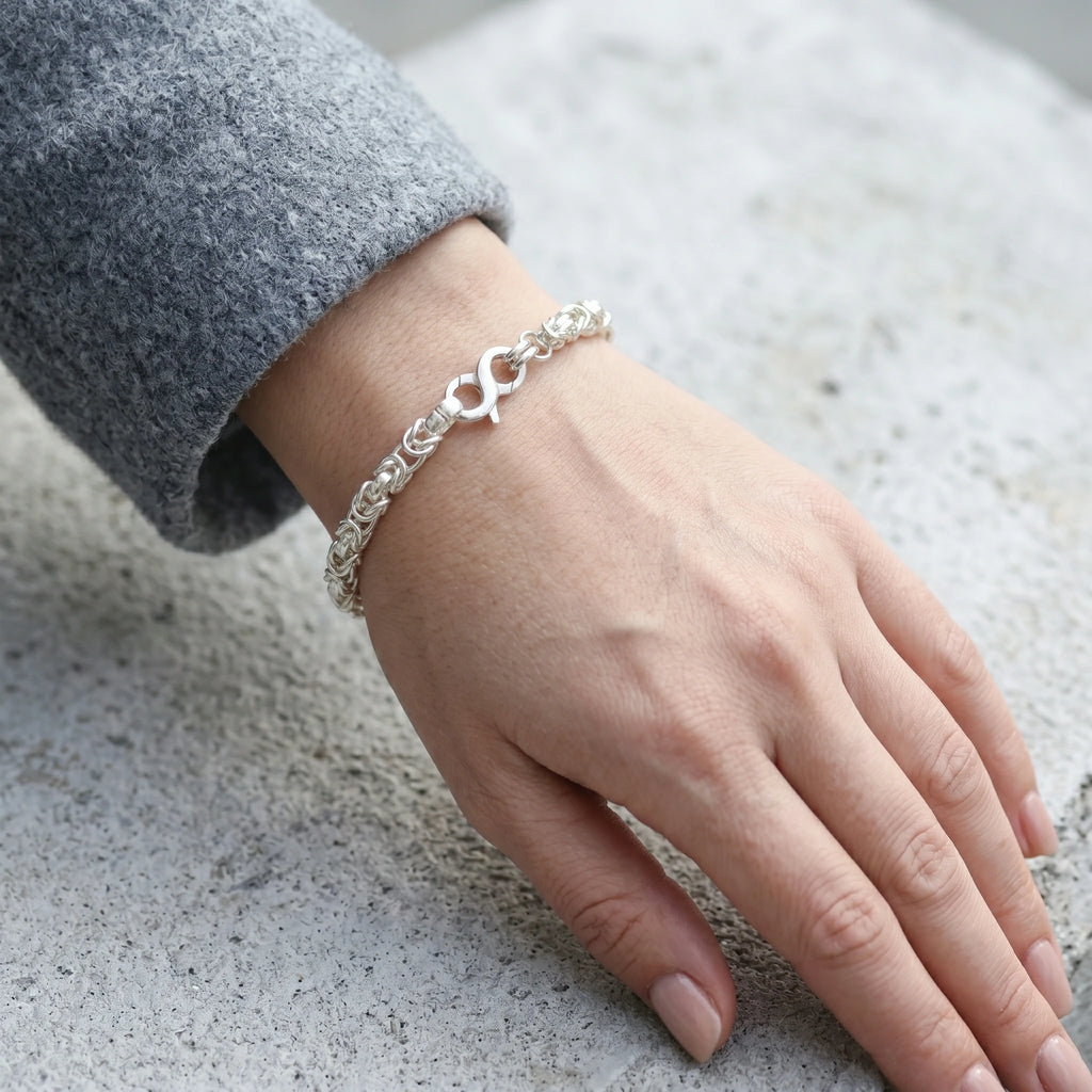 Medieval Armor Byzantine Chain Bracelet, Solid 925 Sterling Silver Handwoven Link Cuff with S-Clasp