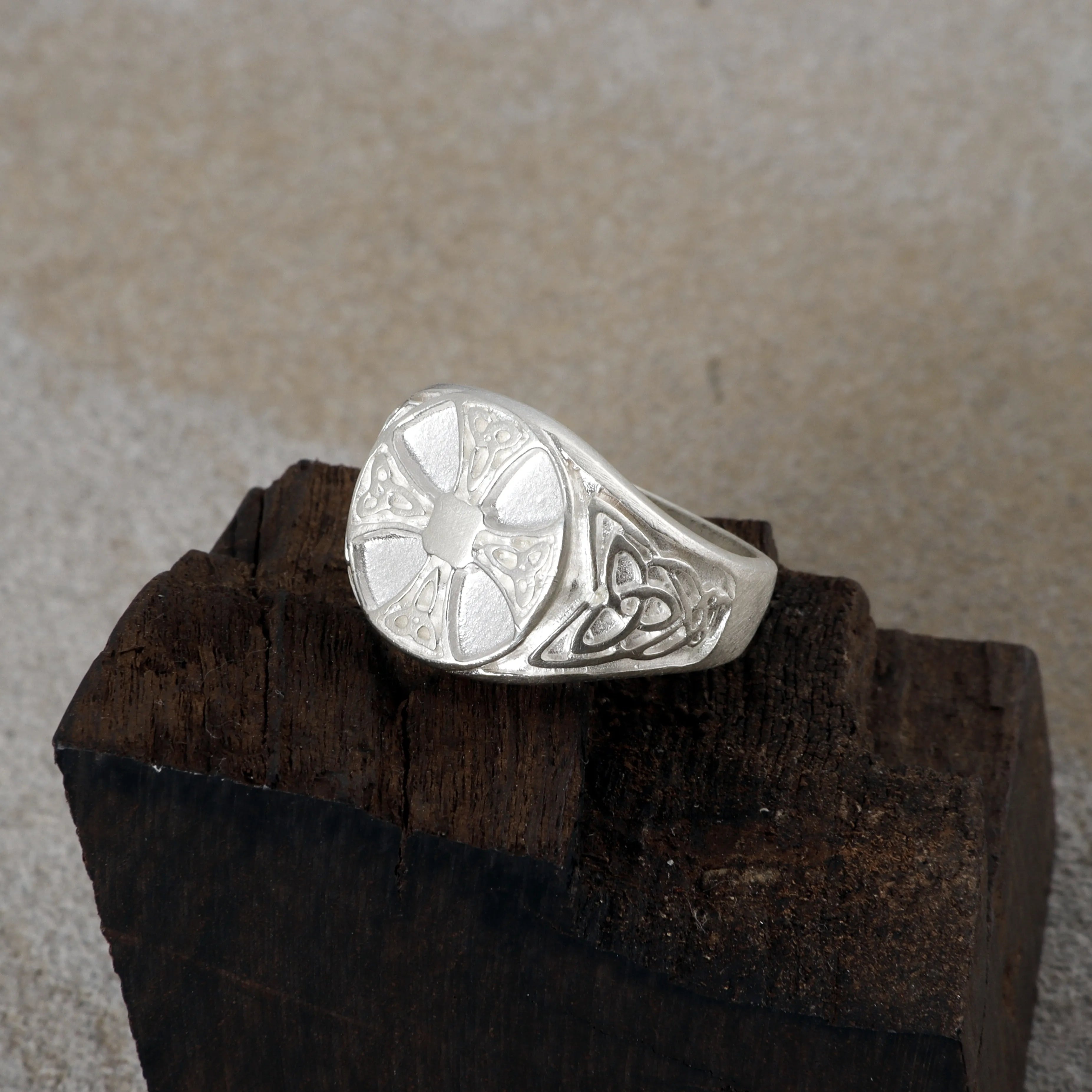 Custom Personalized Celtic Cross Triquetra Signet Ring, 925 Sterling Silver Faith Ring  Irish Heritage Spiritual Gift