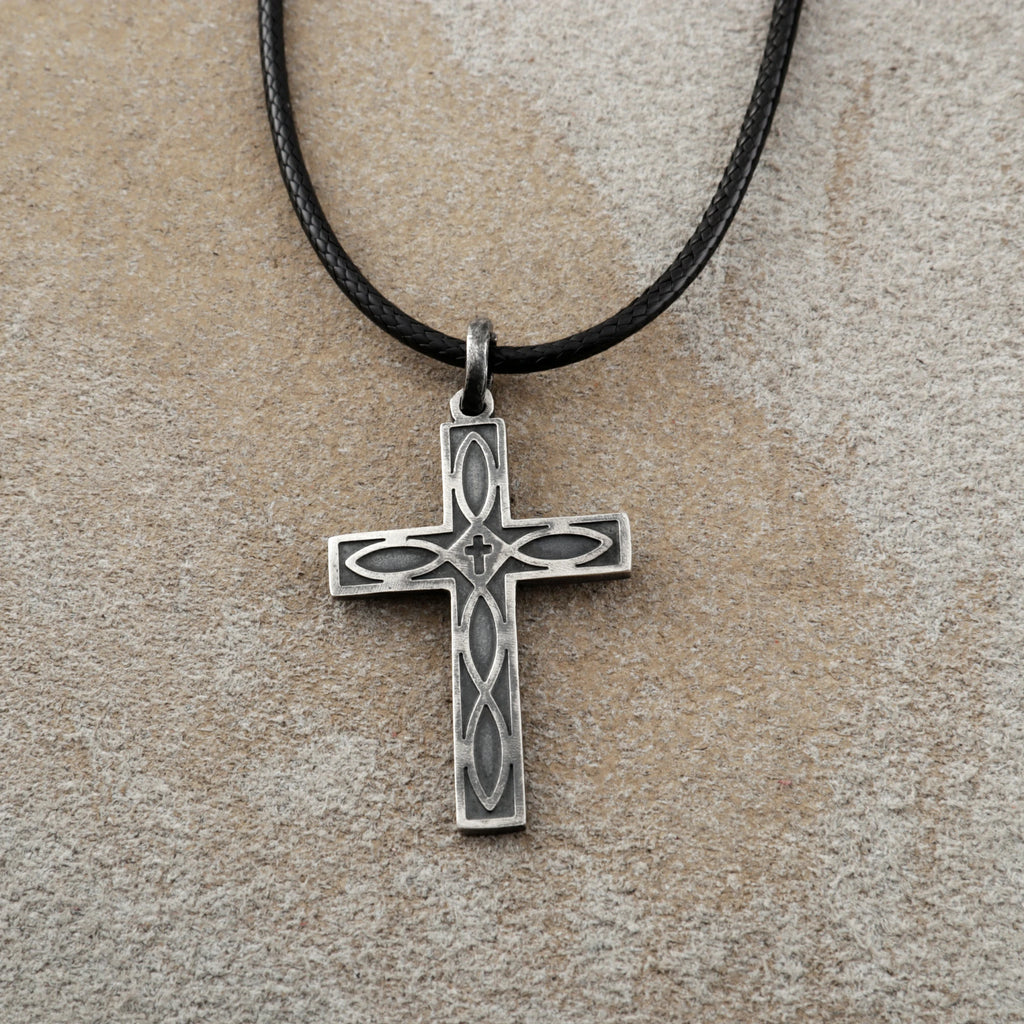 Eternal Covenant Celtic Cross, Oxidized 925 Sterling Silver Devotional Figaro Necklace