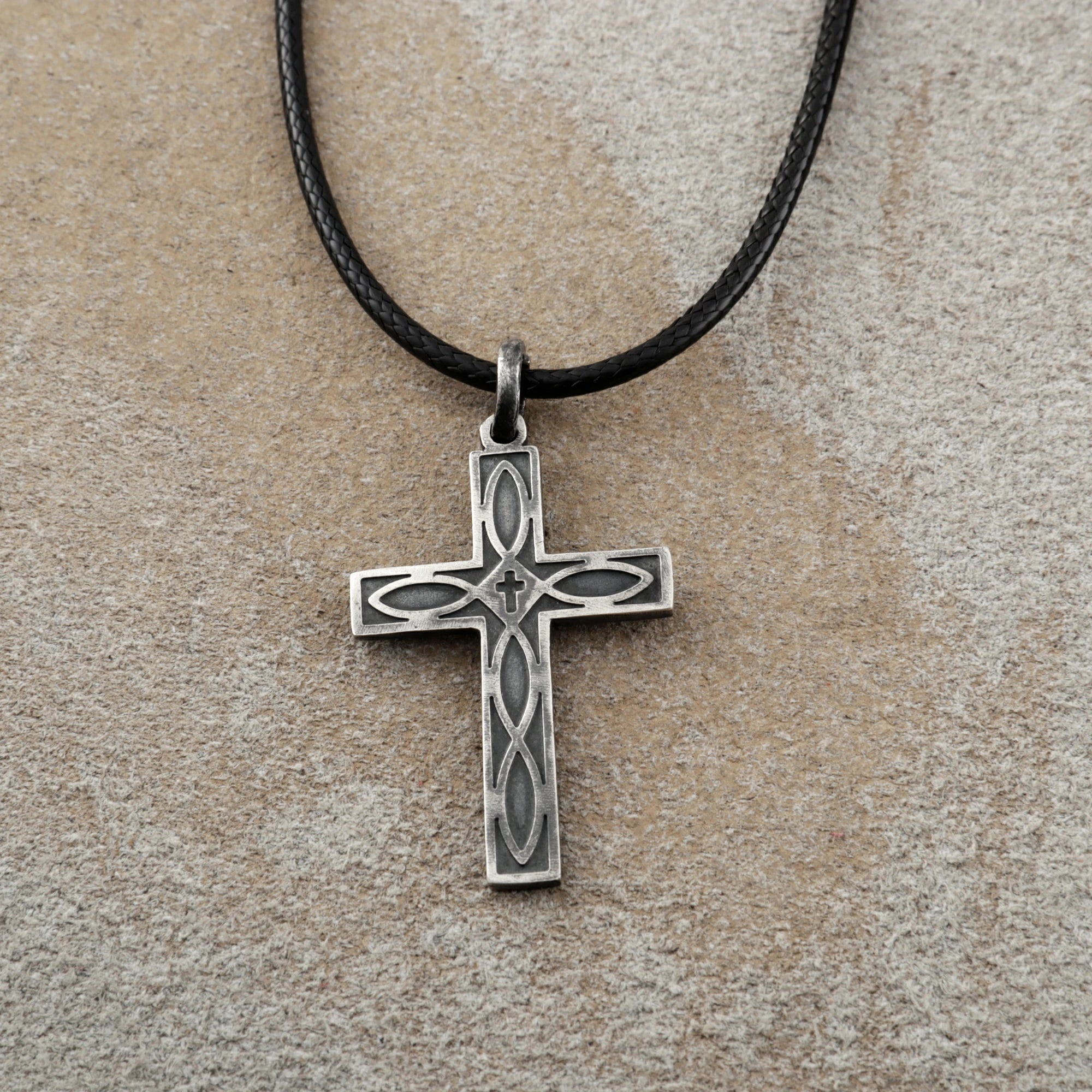 Eternal Covenant Celtic Cross, Oxidized 925 Sterling Silver Devotional Figaro Necklace