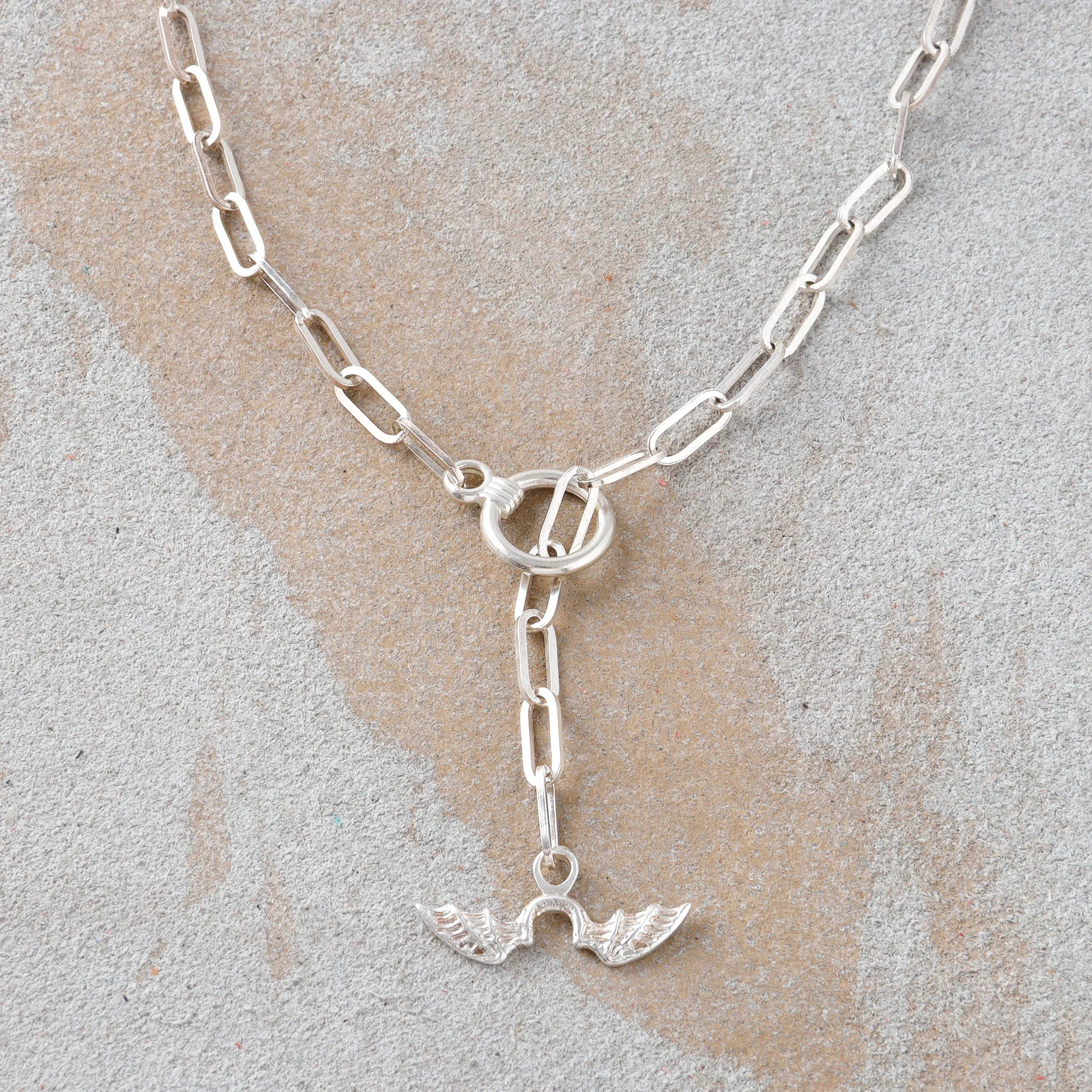 925 Sterling Silver Wing OT Clasp Paperclip Chain Necklace 5mm Men Jewelry Gift for Boyfriend Husband Father