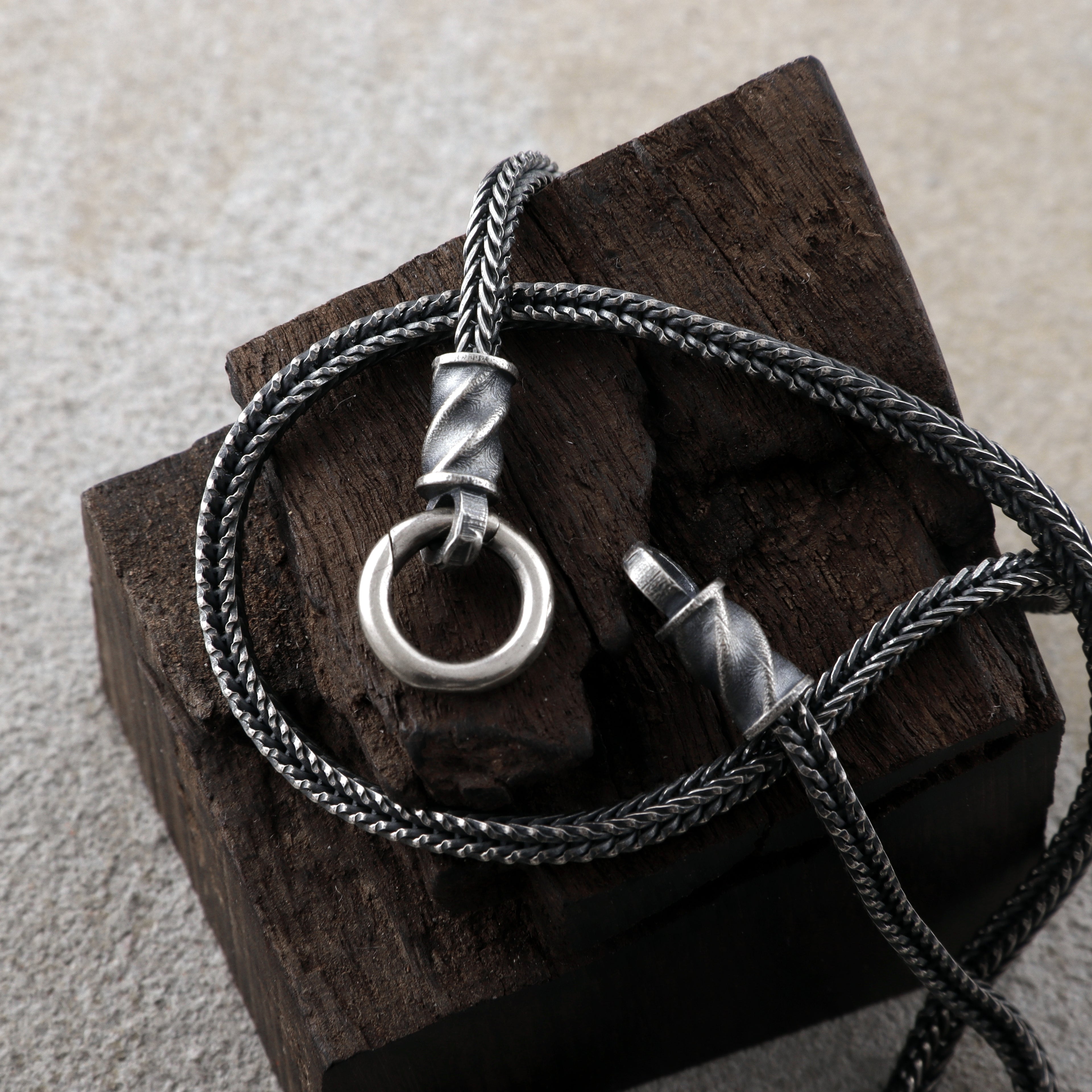 Men's Sterling Silver Foxtail Chain Necklace with Mobius Clasp