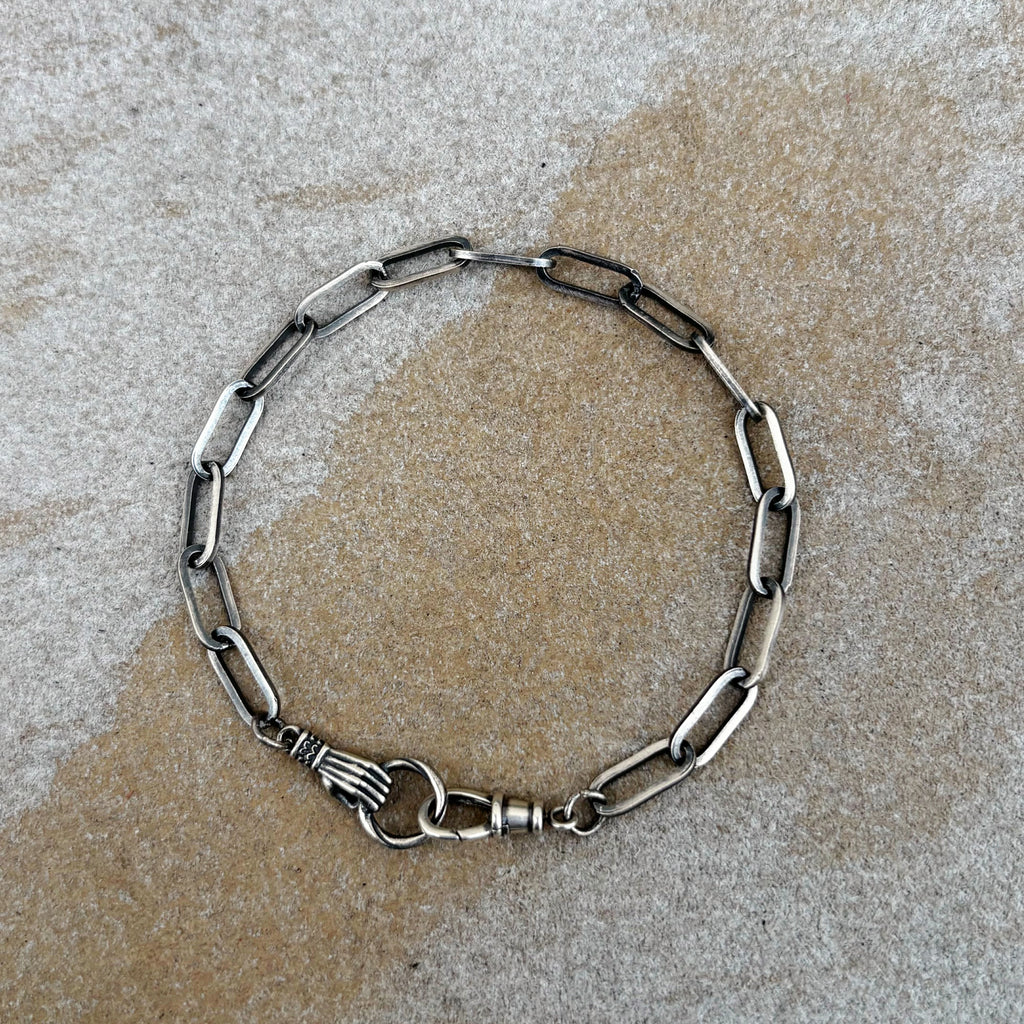 Victorian Hand Paperclip Chain Bracelet, 925 Sterling Silver Minimalist Link Wristband
