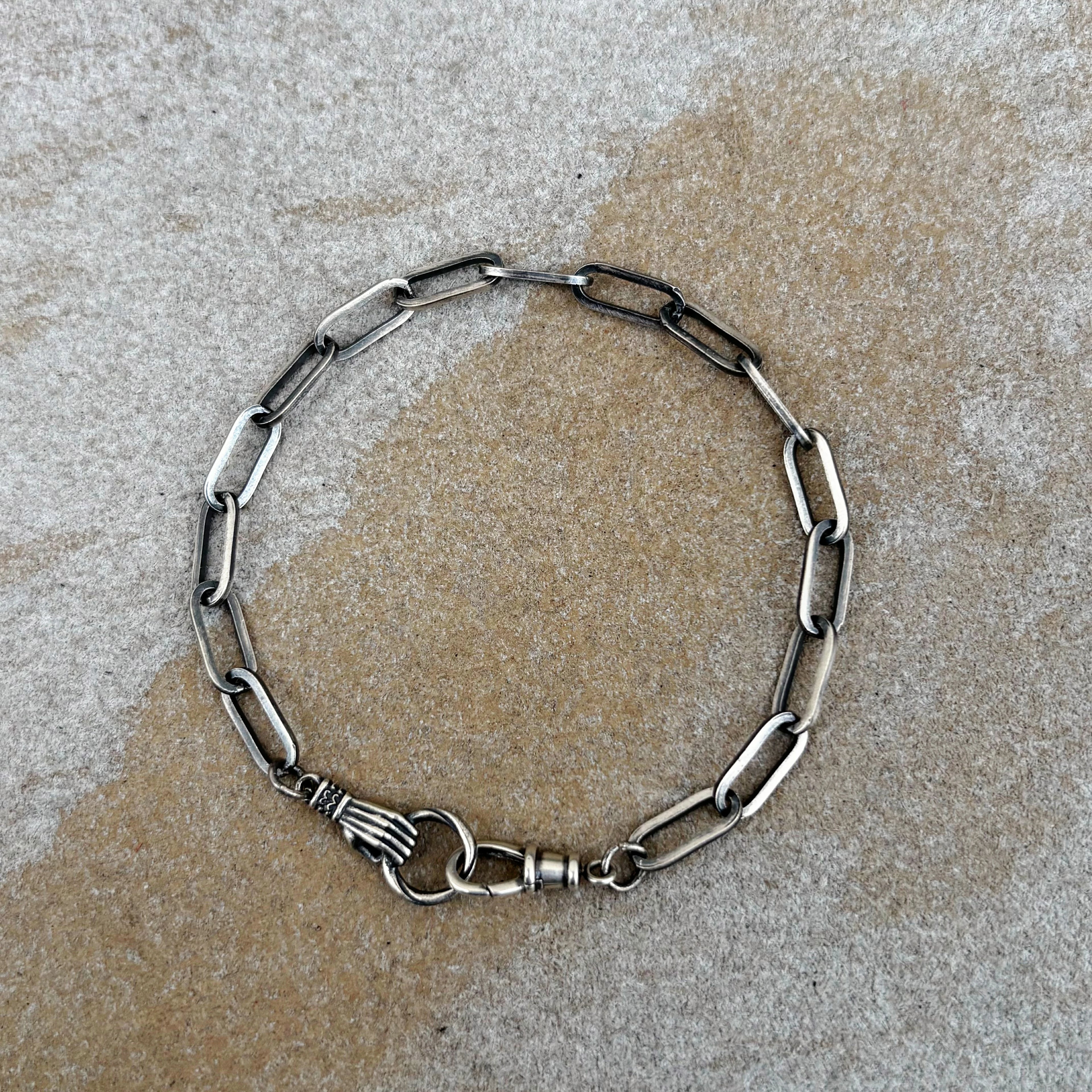 Victorian Hand Paperclip Chain Bracelet, 925 Sterling Silver Minimalist Link Wristband