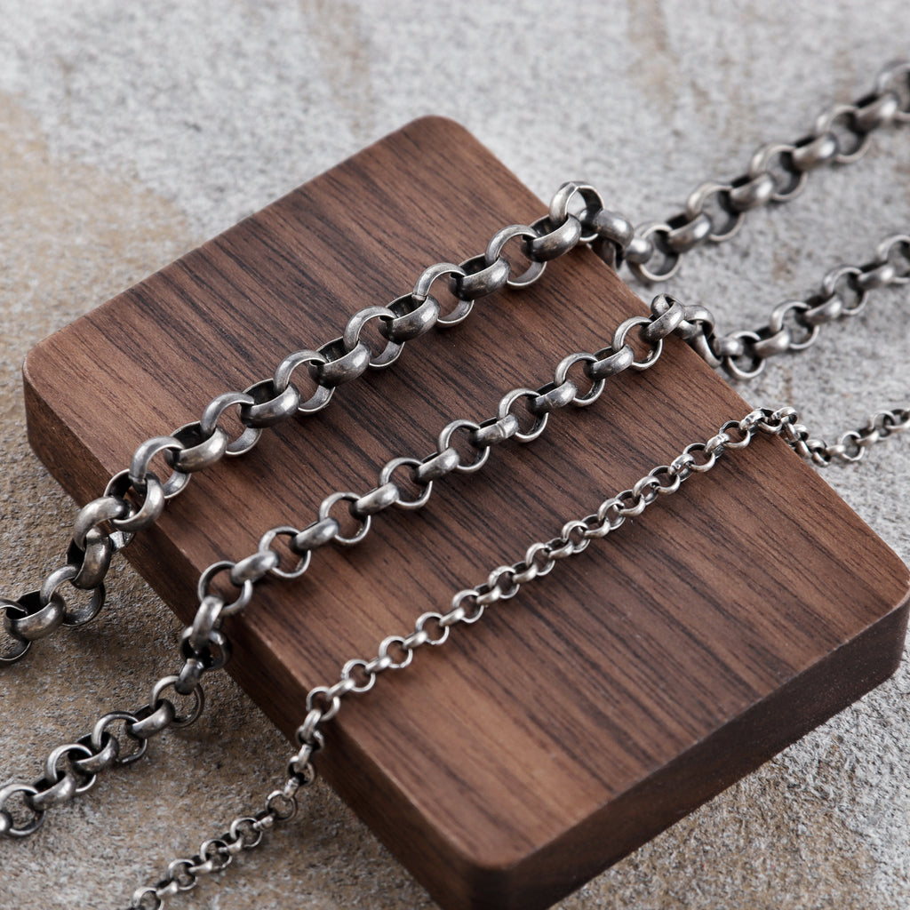 925 Silver Belcher Rolo Chain, Unisex Pendant Necklace, 3mm-8mm Sizes