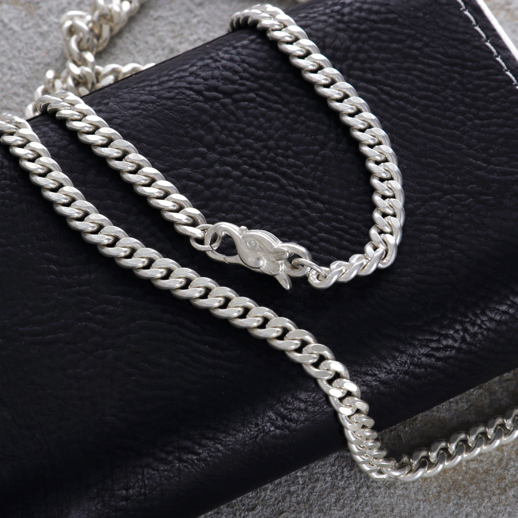 Sterling Silver Cuban Chain, Unique Dragon Head Lobster Clasp, 3mm–8mm Sizes, Birthday Gift for Men