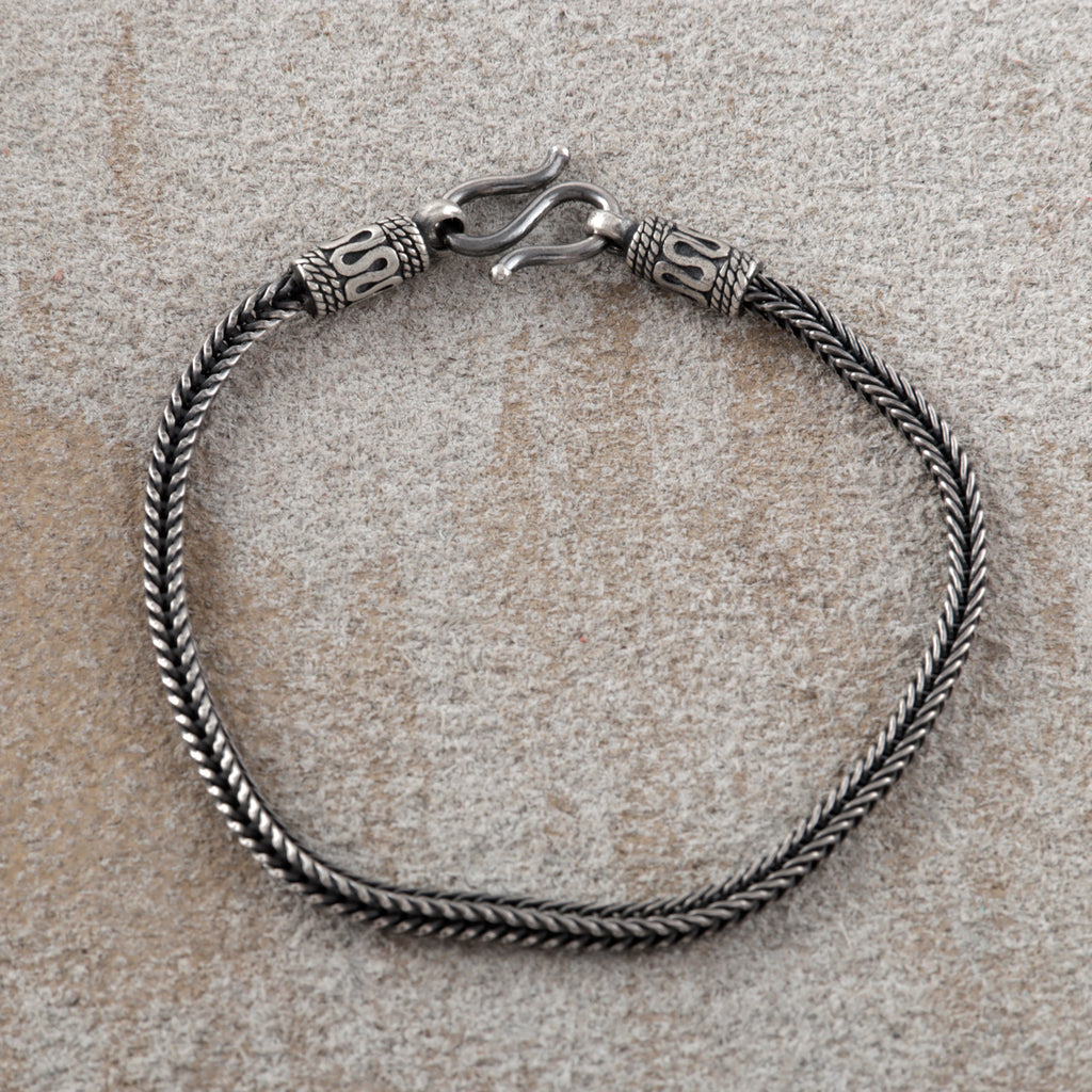 925 Sterling Silver Square Foxtail Chain Durable Vintage Statement Bracelet