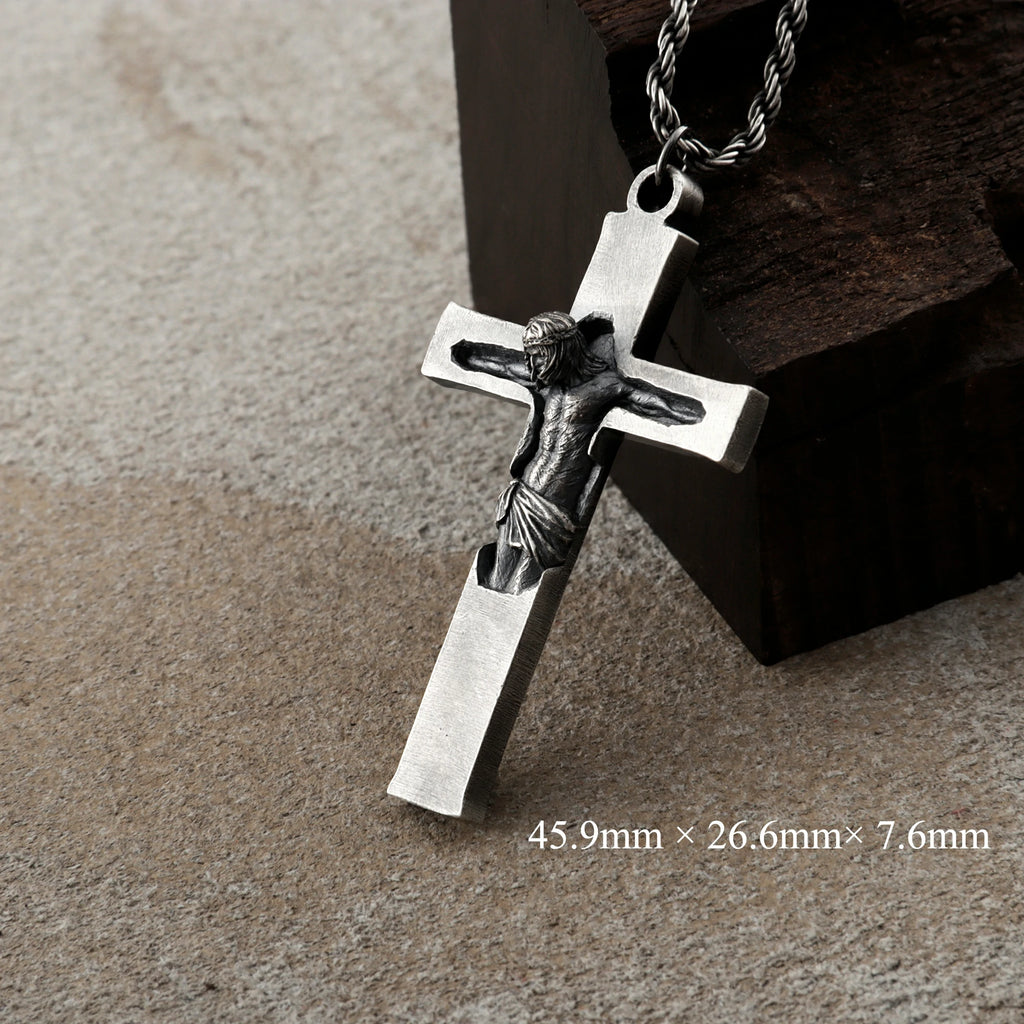 Divine Redemption Sunken Crucifix, Heavy Oxidized 925 Sterling Silver Talisman