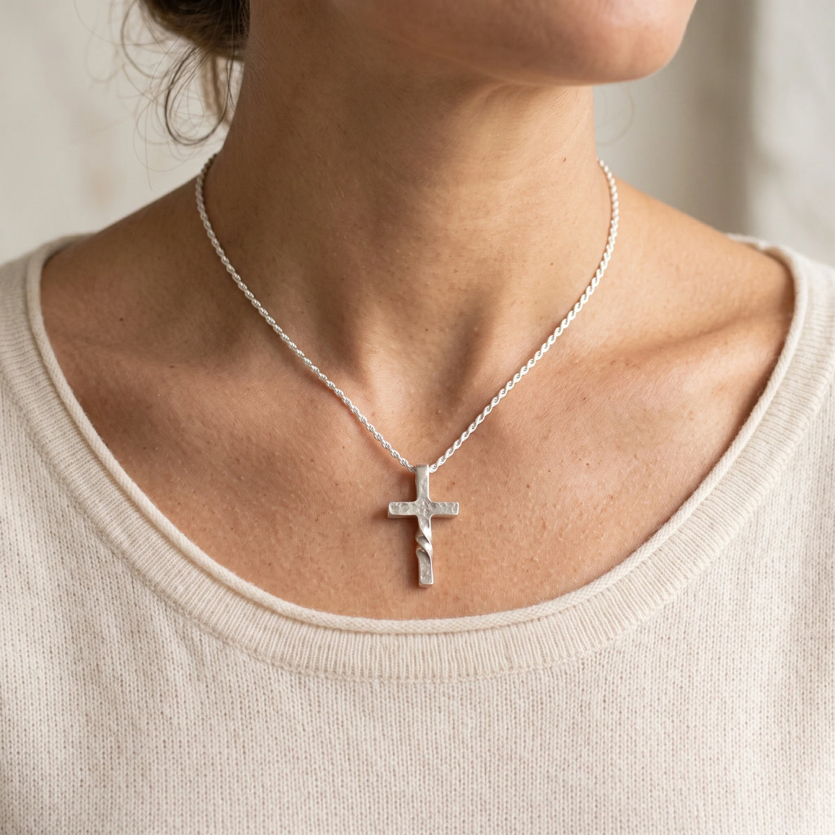 Unwavering Spirit Twisted Cross Pendant, 925 Sterling Silver Faith Amulet