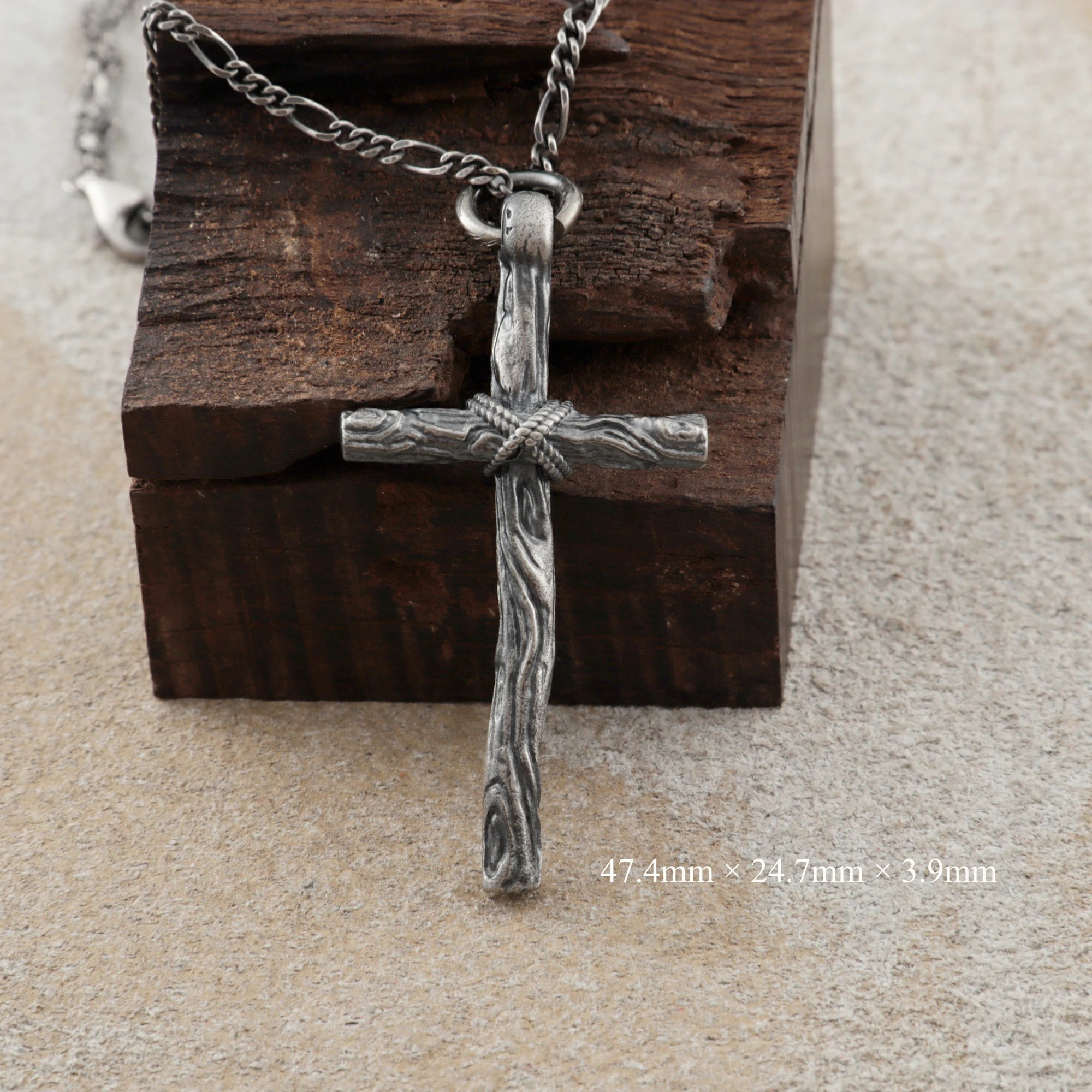 Living Branch Sacred Wood Cross, Textured 925 Sterling Silver Faith Necklace