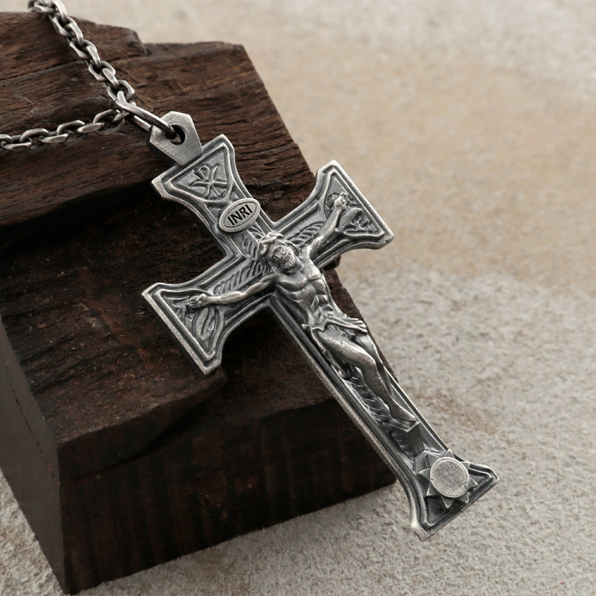 Sacred Chi-Rho Crucifix Pendant, Engravable 925 Sterling Silver Holy Christ Faith Cross