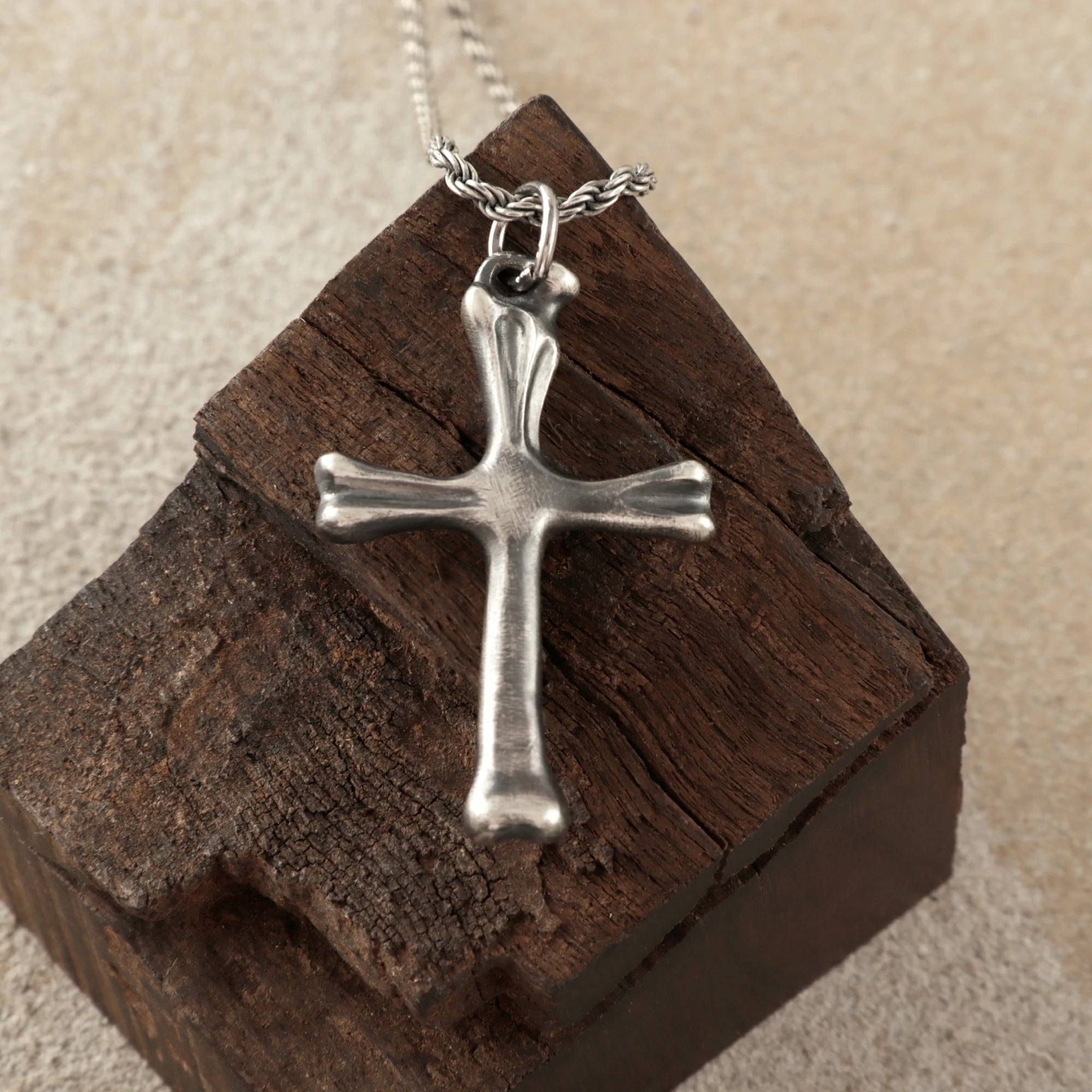 925 Sterling Silver Sculpted Skeletal Cross Durable Religious Pendant Necklace