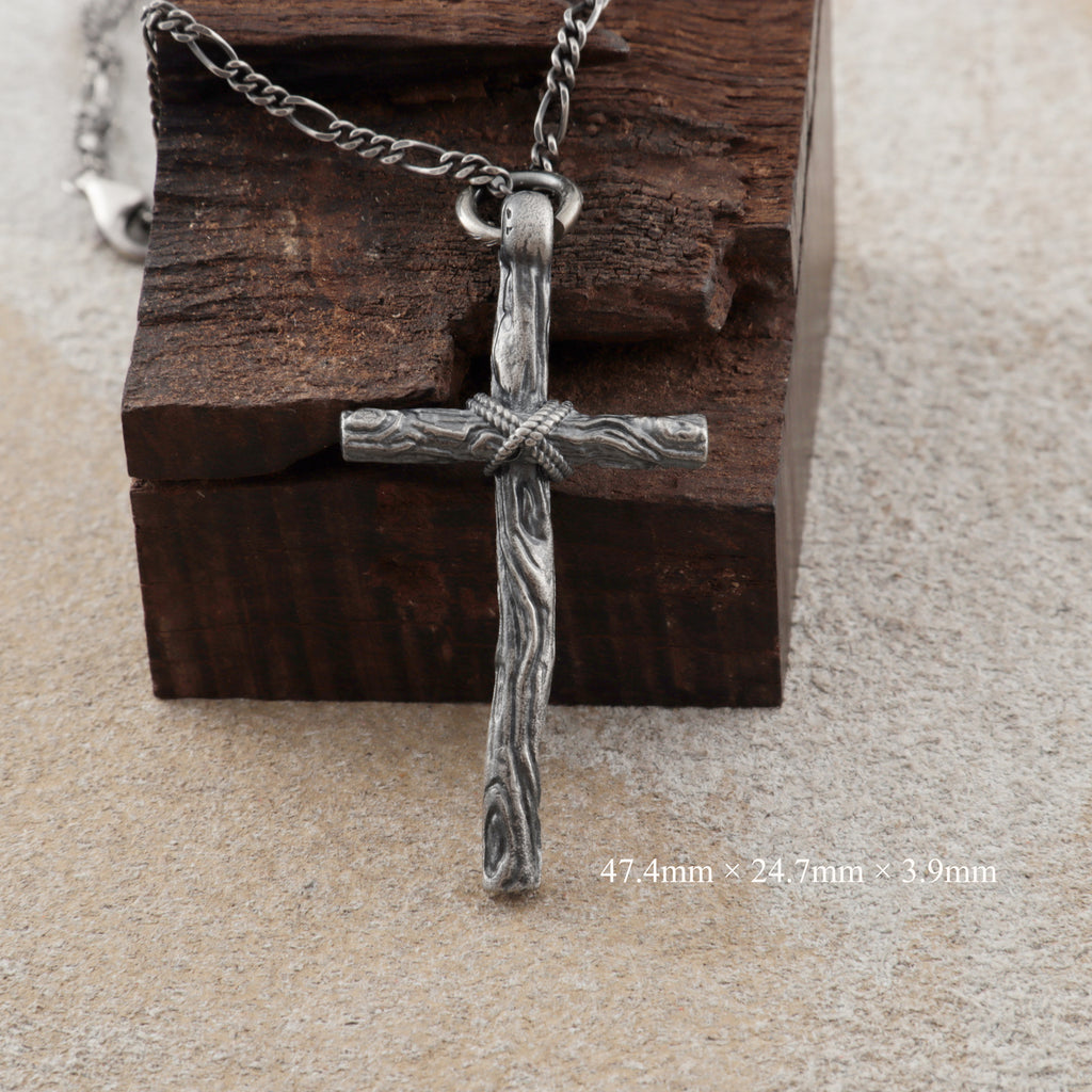 Living Branch Sacred Wood Cross , Textured 925 Sterling Silver Faith Necklace