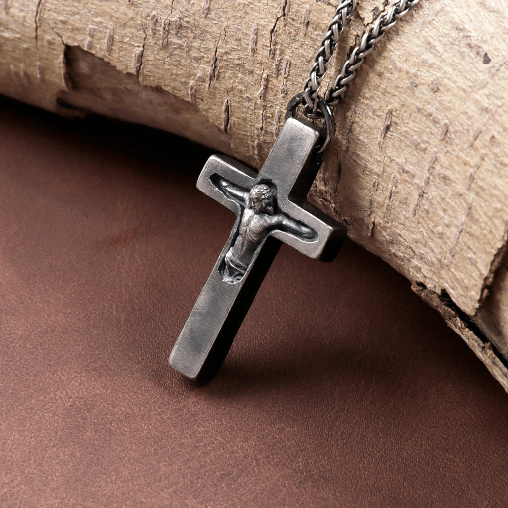 Custom Engravable 925 Silver Inset Crucifix Heirloom Jesus Pendant
