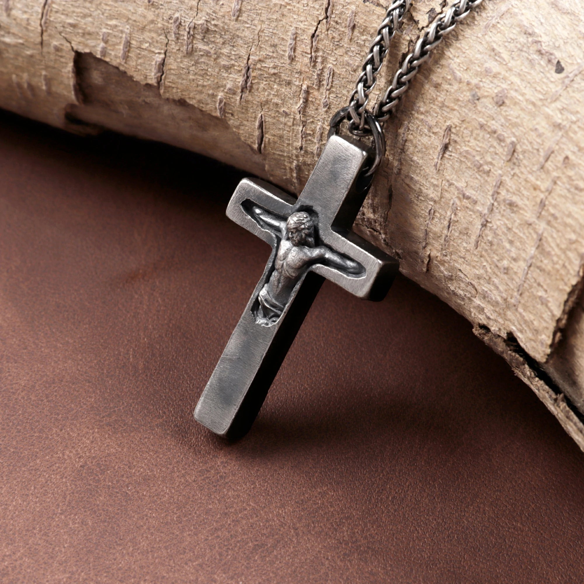 Custom Engravable 925 Silver Inset Crucifix Heirloom Jesus Pendant