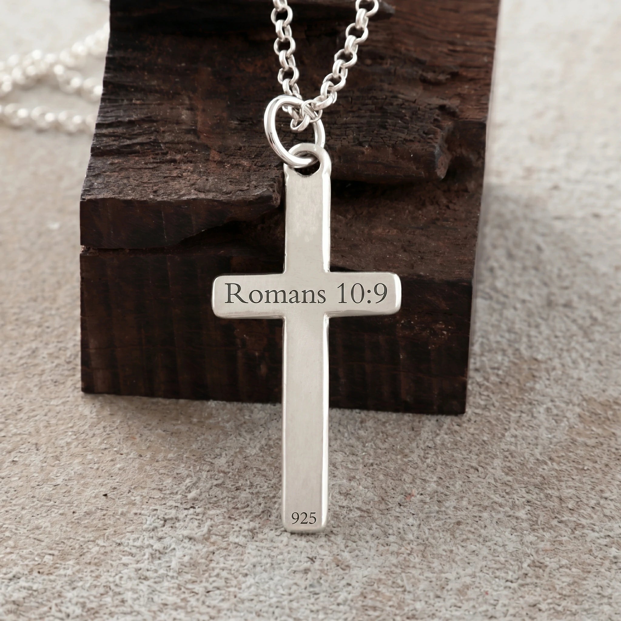 925 Sterling Silver Beveled Holy Cross Durable Custom Engravable Faith Pendant Necklace