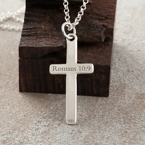 925 Sterling Silver Beveled Holy Cross Durable Custom Engravable Faith Pendant Necklace