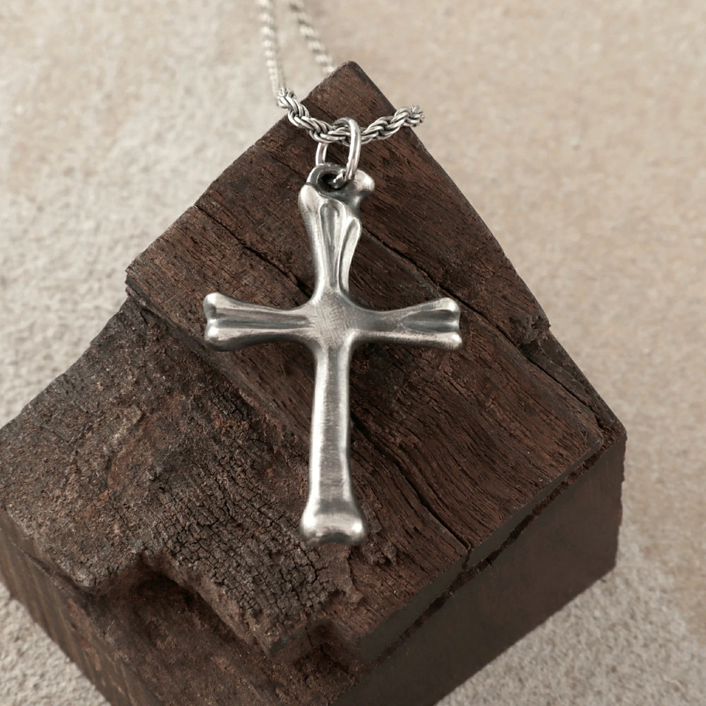 925 Sterling Silver Sculpted Skeletal Cross Durable Religious Pendant Necklace