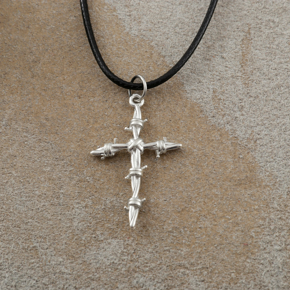 Sacred Thorns Crown Cross, Solid 925 Sterling Silver Devotional Figaro Necklace