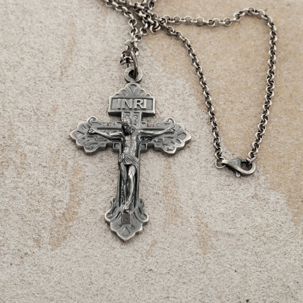 Sacred INRI Jesus Crucifix Pendant, Engravable Solid 925 Sterling Silver Holy Christian Faith Cross