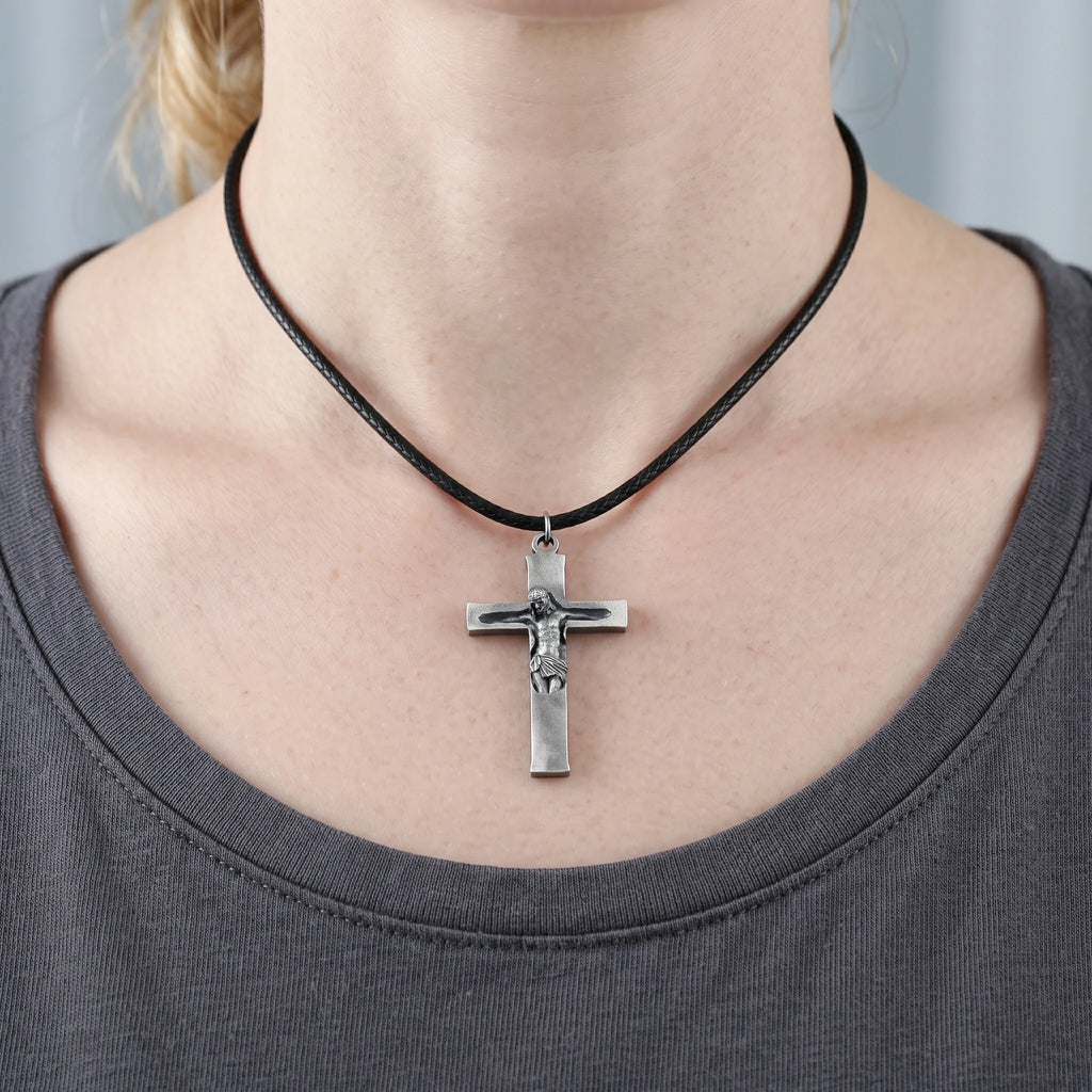 Divine Redemption Sunken Crucifix, Heavy Oxidized 925 Sterling Silver Talisman