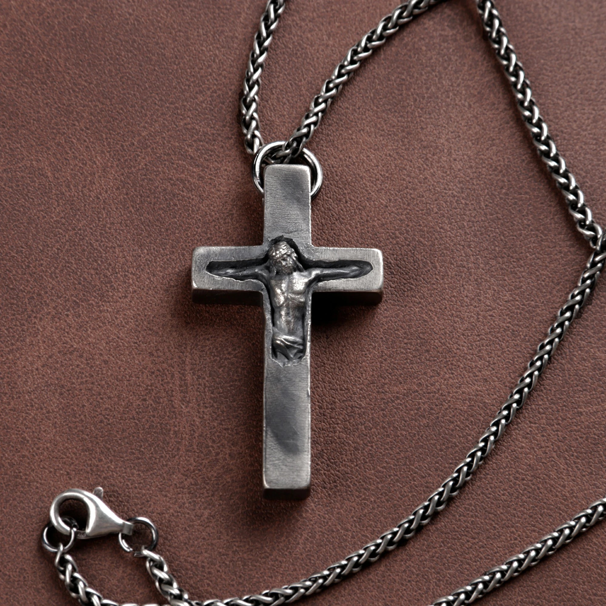 Custom Engravable 925 Silver Inset Crucifix Heirloom Jesus Pendant