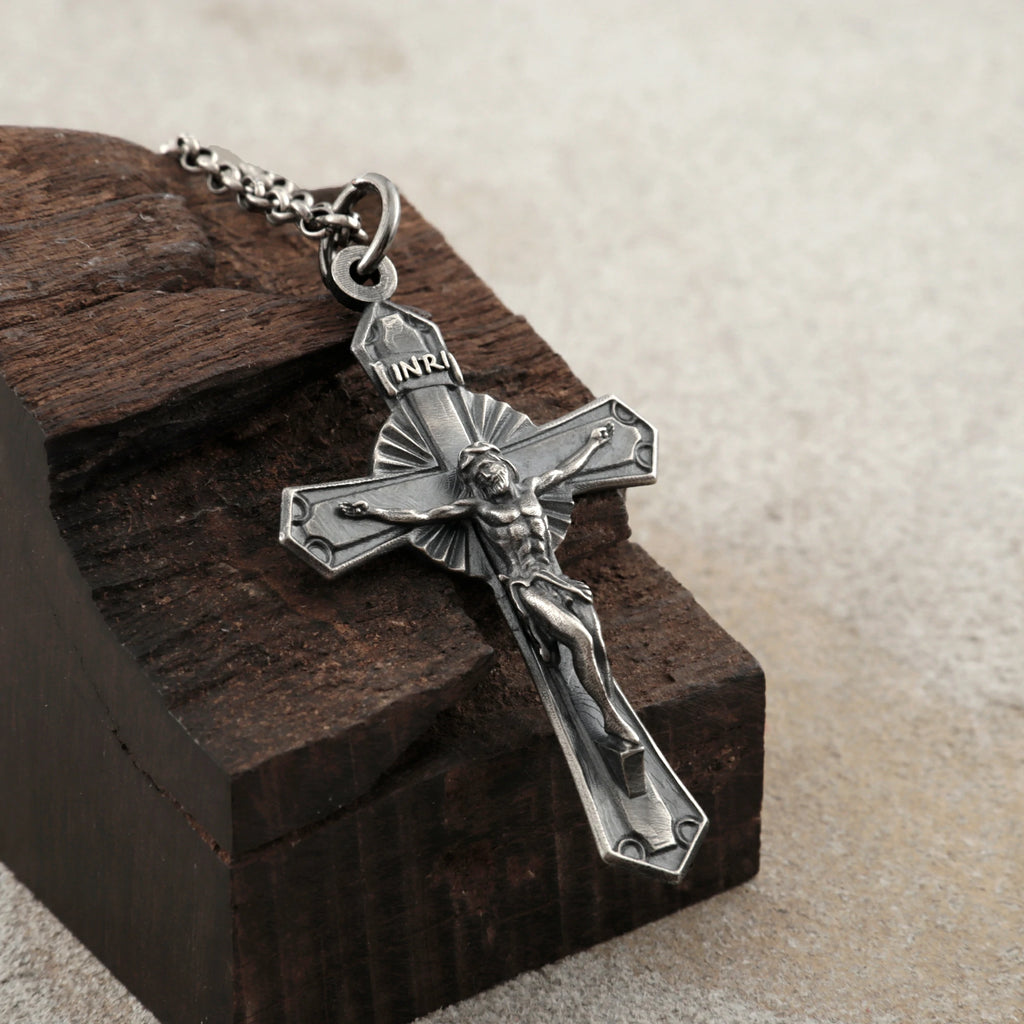 925 Sterling Silver Holy Crucifix Necklace, Sacred Jesus Cross Pendant for Faith & Protection