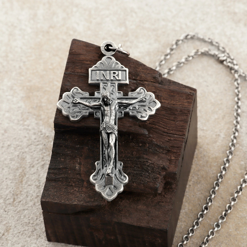 Sacred INRI Jesus Crucifix Pendant, Engravable Solid 925 Sterling Silver Holy Christian Faith Cross