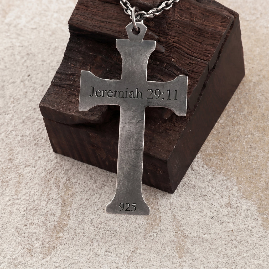Sacred Chi-Rho Crucifix Pendant, Engravable 925 Sterling Silver Holy Christ Faith Cross