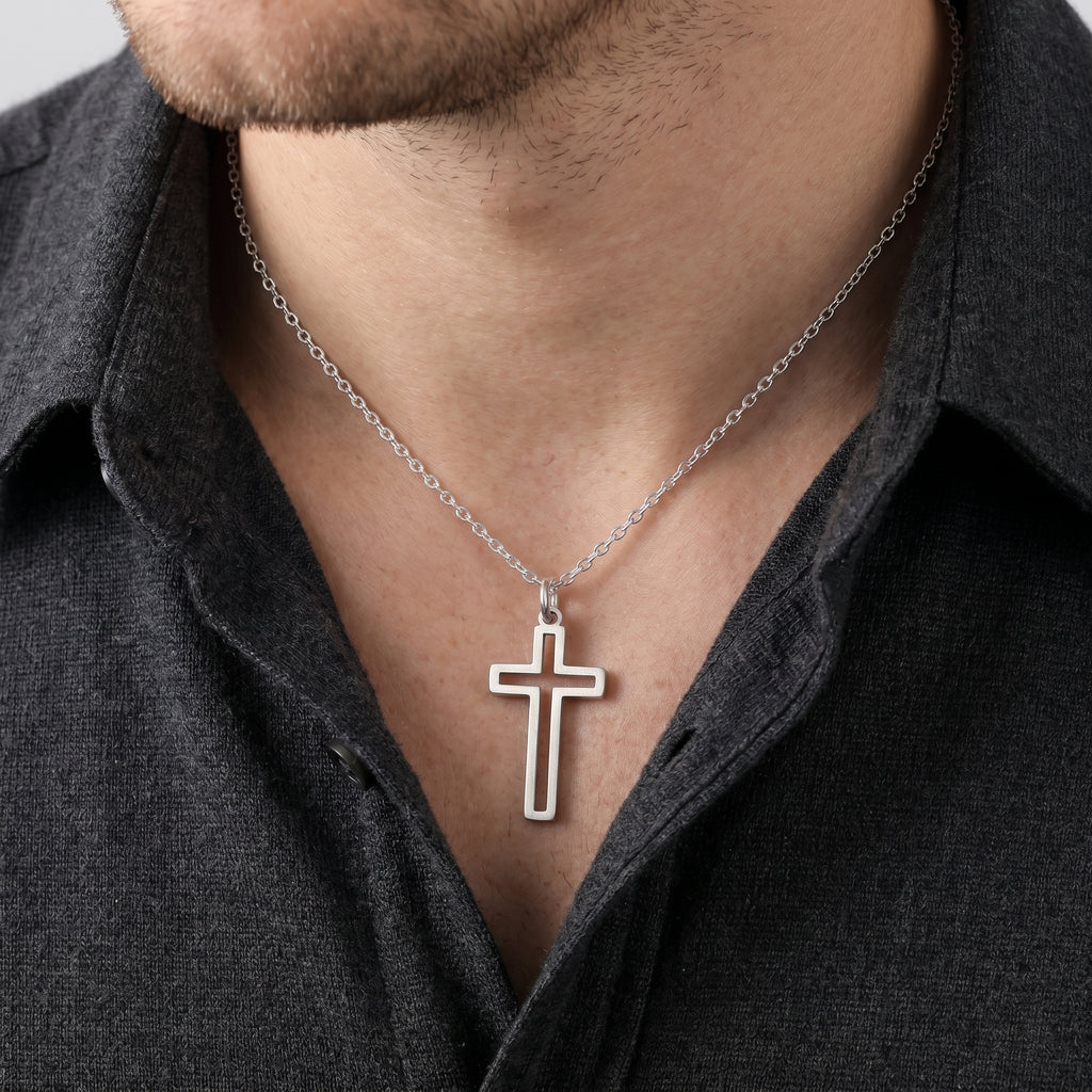 Cutout Cross Pendant Necklace, 925 Sterling Silver Religious Faith Jewelry
