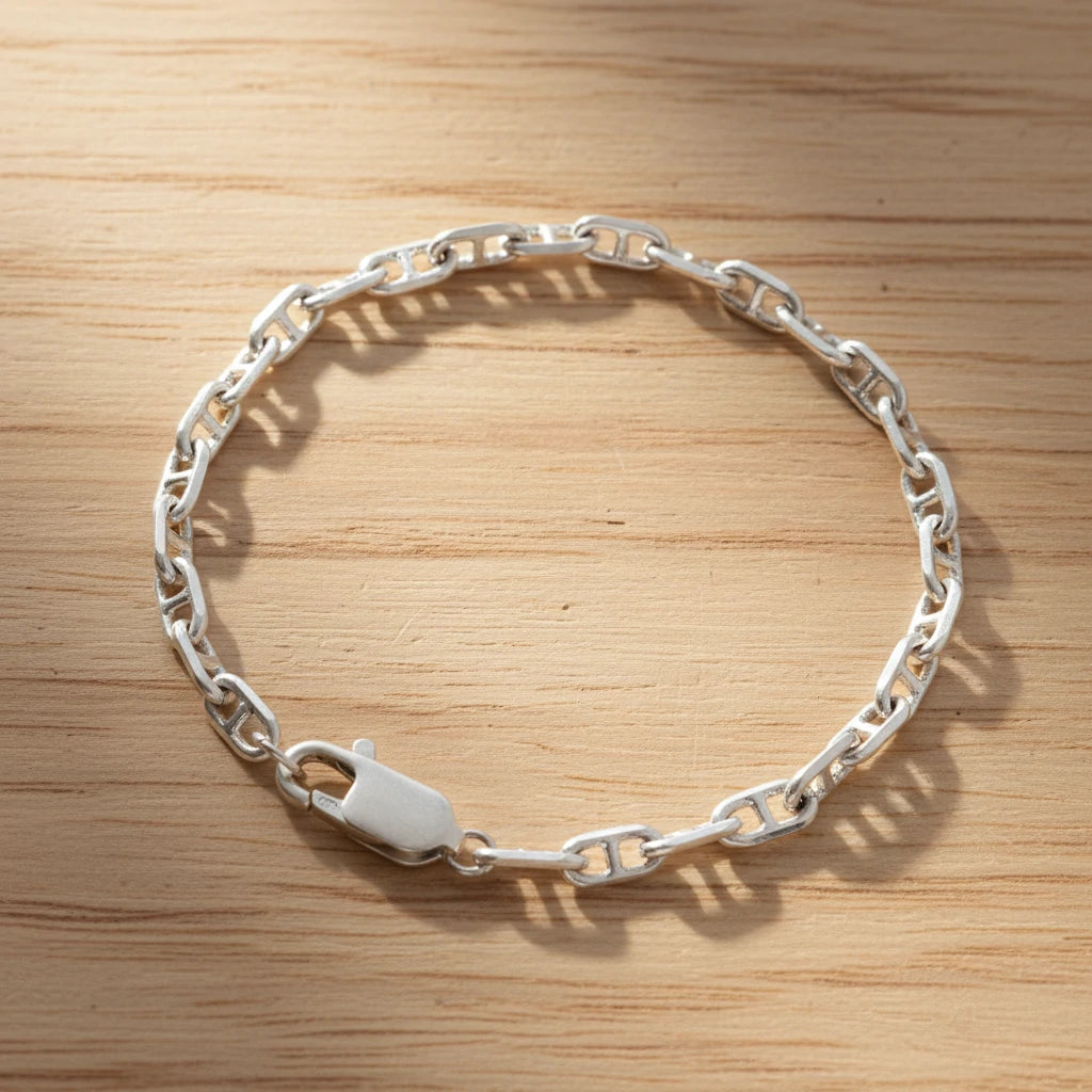 Minimalist Anchor Chain Bracelet, Personalized 925 Sterling Silver Wristband