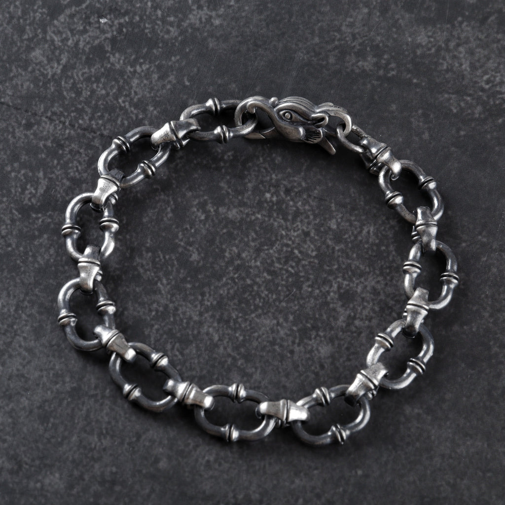 Gothic Wilderness Bamboo Bracelet, Solid 925 Sterling Silver Detailed Mythic Beast Wristband