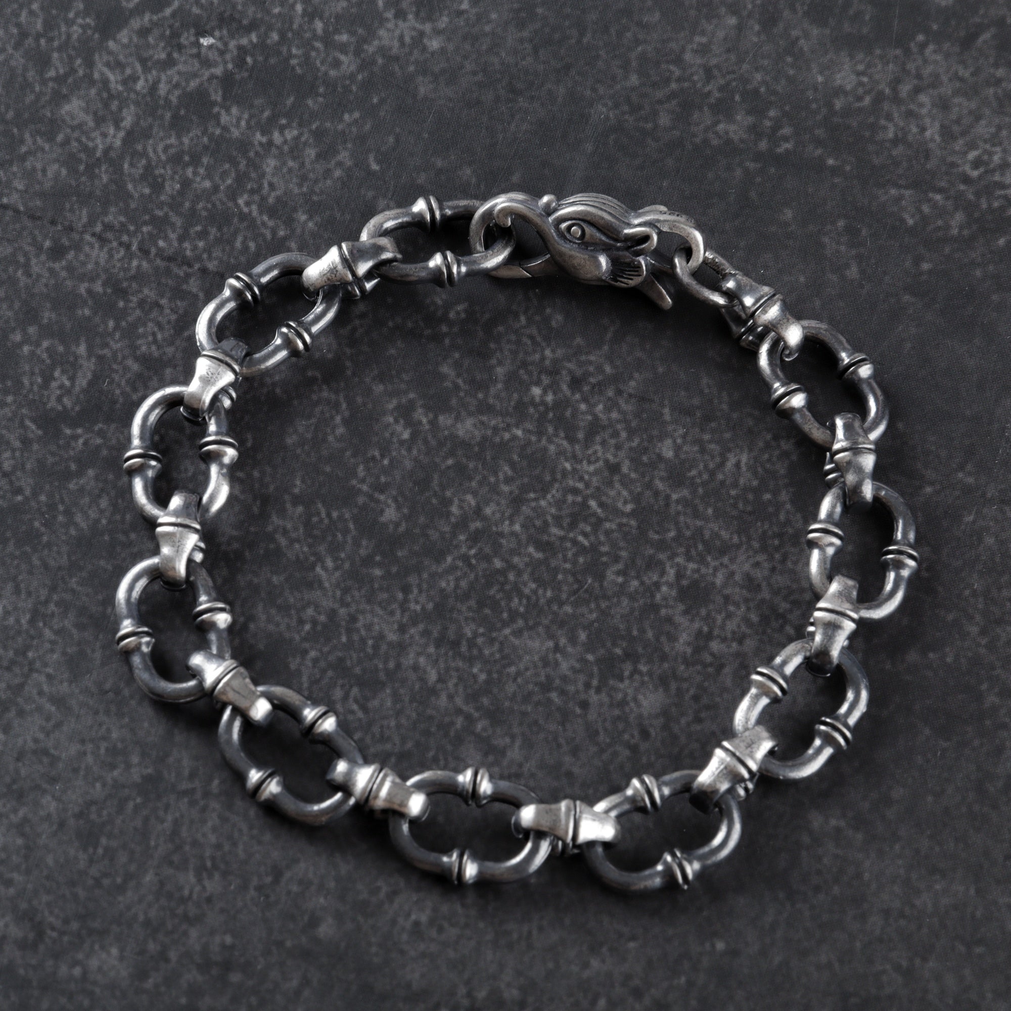 Gothic Wilderness Bamboo Bracelet, Solid 925 Sterling Silver Detailed Mythic Beast Wristband