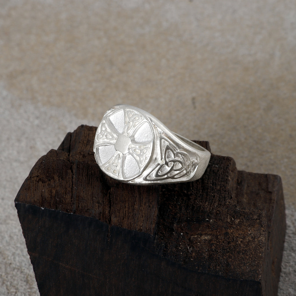 Custom Personalized Celtic Cross Triquetra Signet Ring, Sterling Silver Faith Ring  Irish Heritage Spiritual Gift