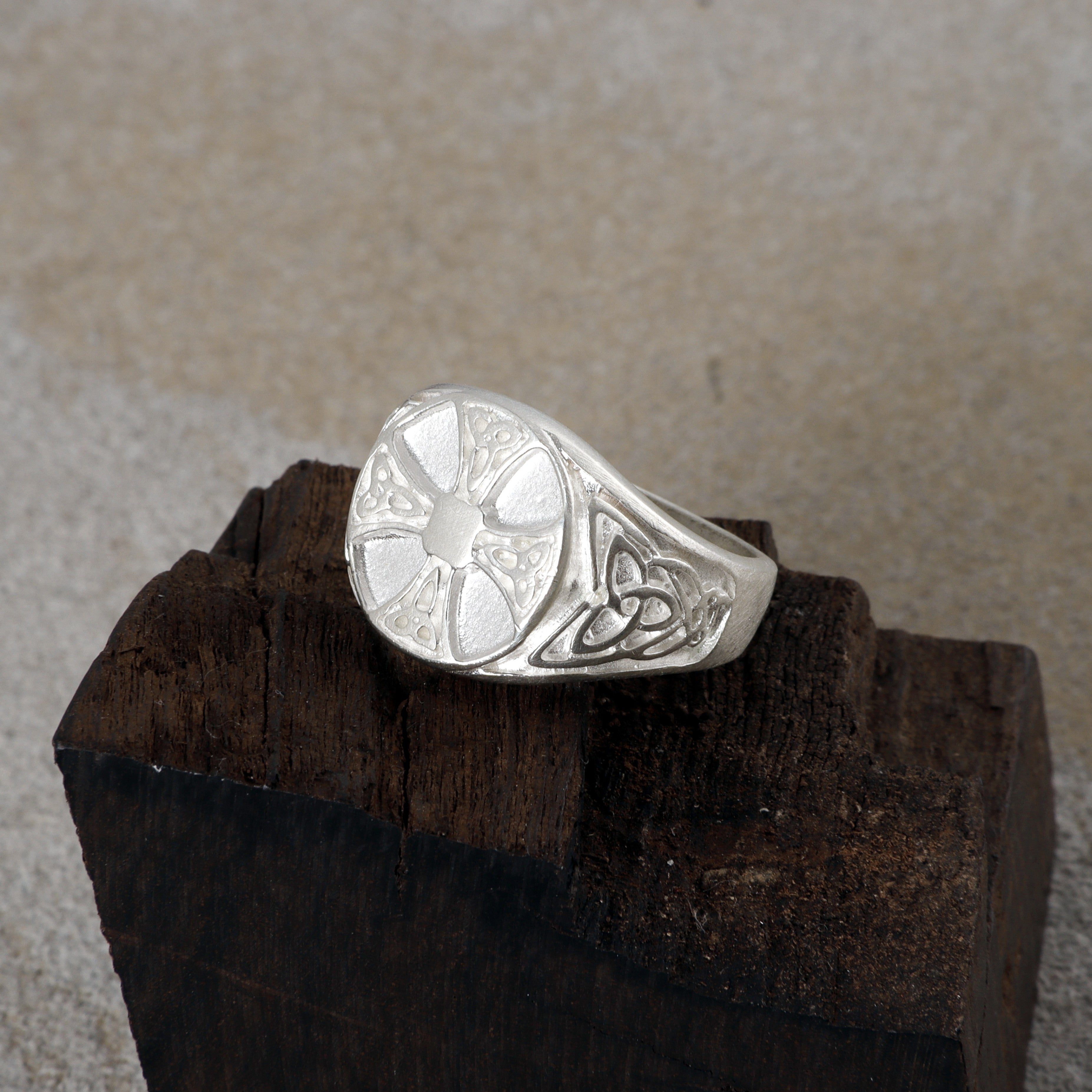 Custom Personalized Celtic Cross Triquetra Signet Ring, Sterling Silver Faith Ring  Irish Heritage Spiritual Gift
