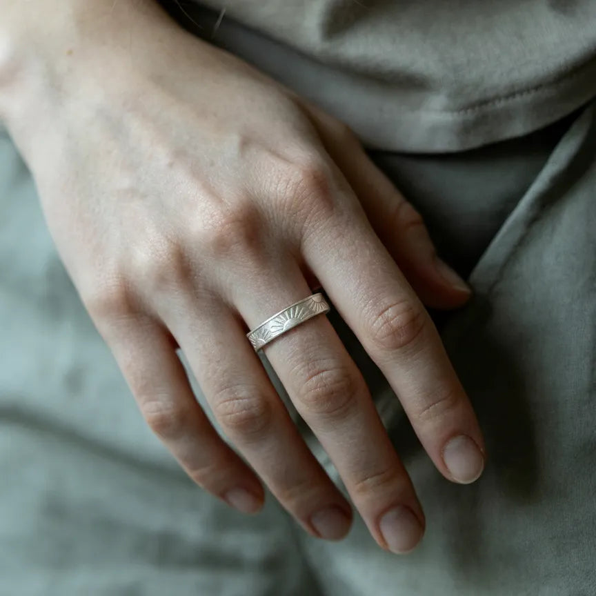 Unisex Sunrise Engraved Solid 925 Sterling Silver Ring-Personalized Memory Band, Wedding Bands