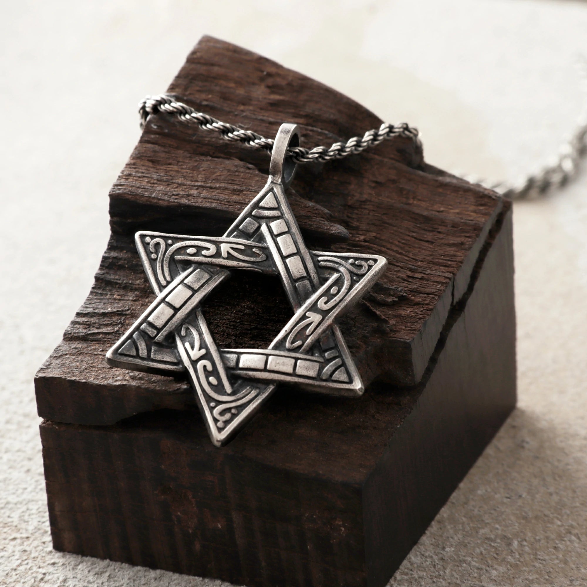 925 Sterling Silver Star of David Pendant, Vintage Hexagram Protection Necklace